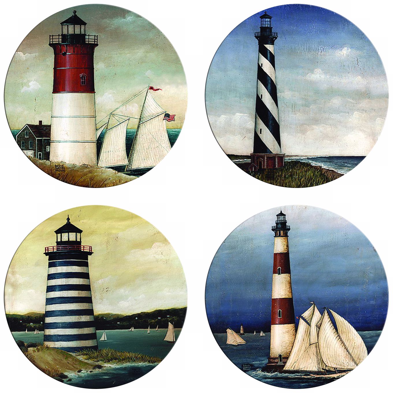 Hindostone Set of Four New Lighthouses Stone Coasters