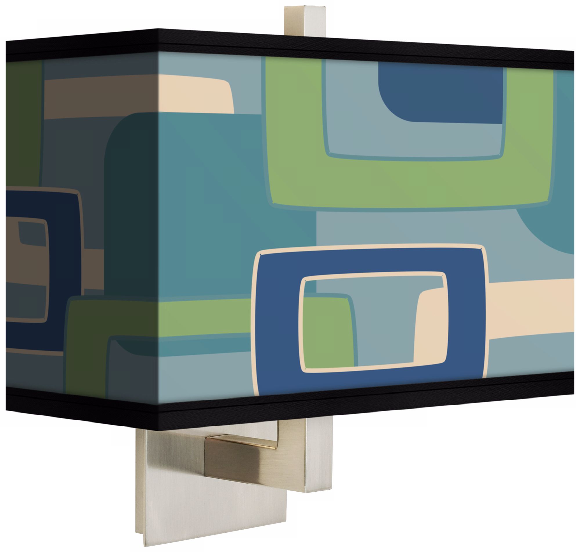 Retro Rectangles Green Blue Rectangular Giclee Shade Wall Sconce