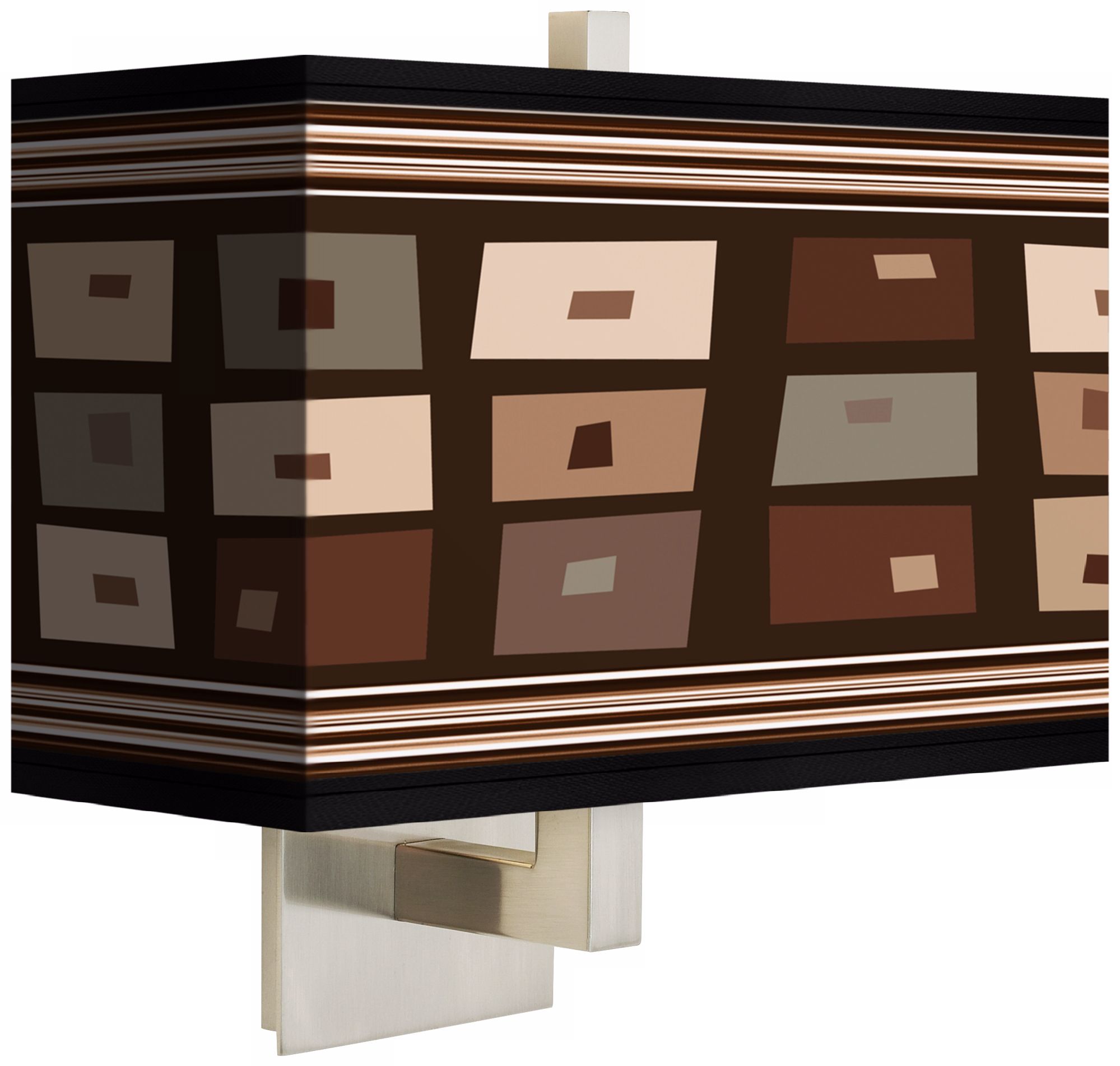 Retro Rectangles Brown Rectangular Giclee Shade Wall Sconce