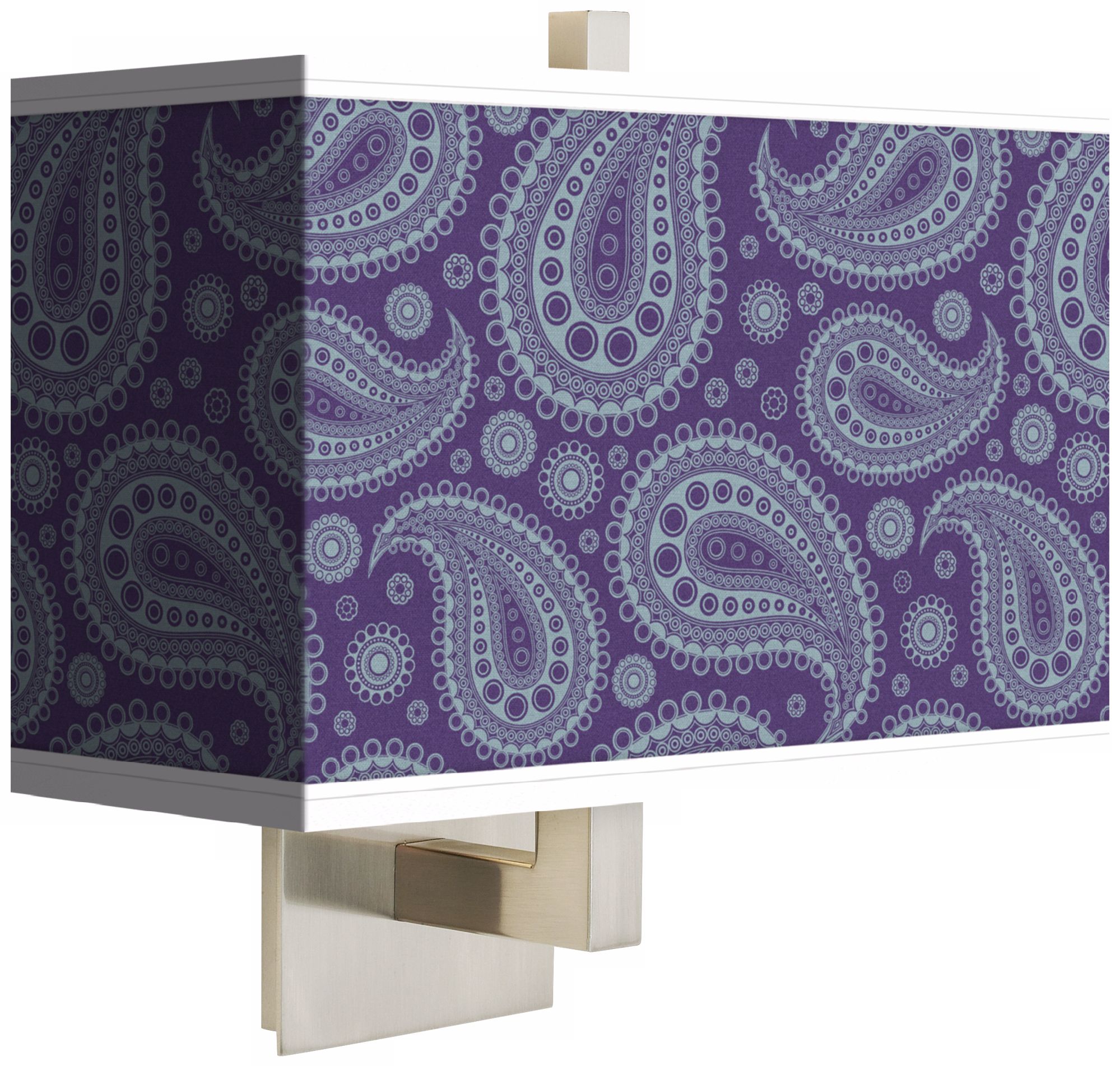 Purple Paisley Linen 14" Wide Rectangular Wall Sconce