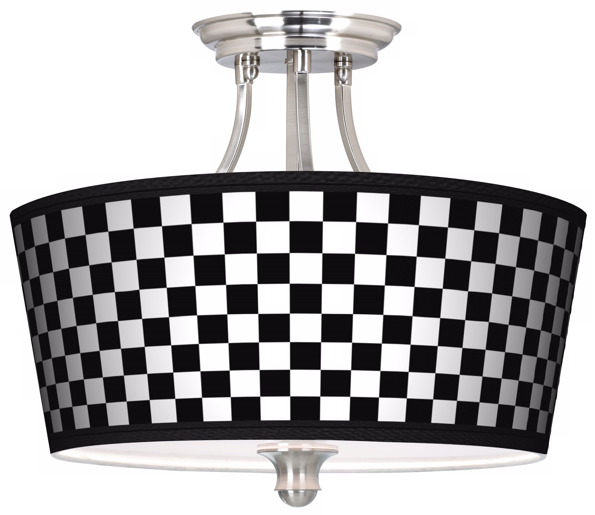 Checkered Black Tapered Drum Giclee Ceiling Light