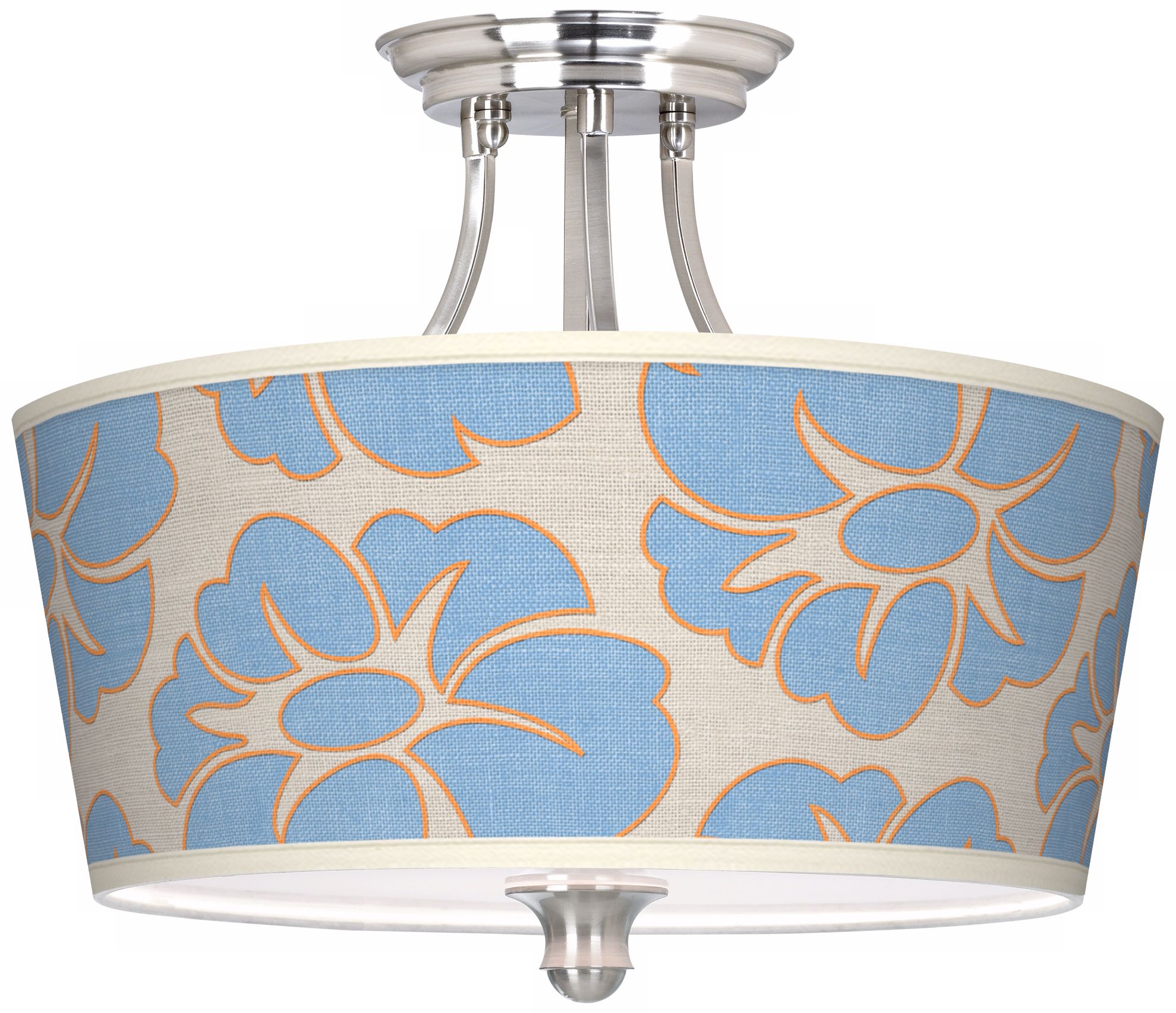 Floral Blue Silhouette Tapered Drum Giclee Ceiling Light