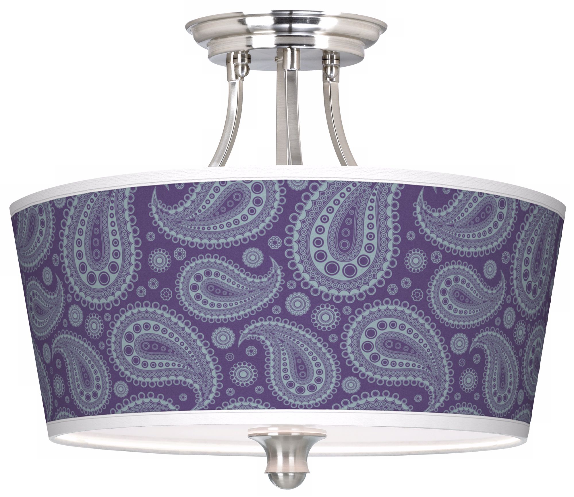 Purple Paisley Linen Tapered Drum Giclee Ceiling Light