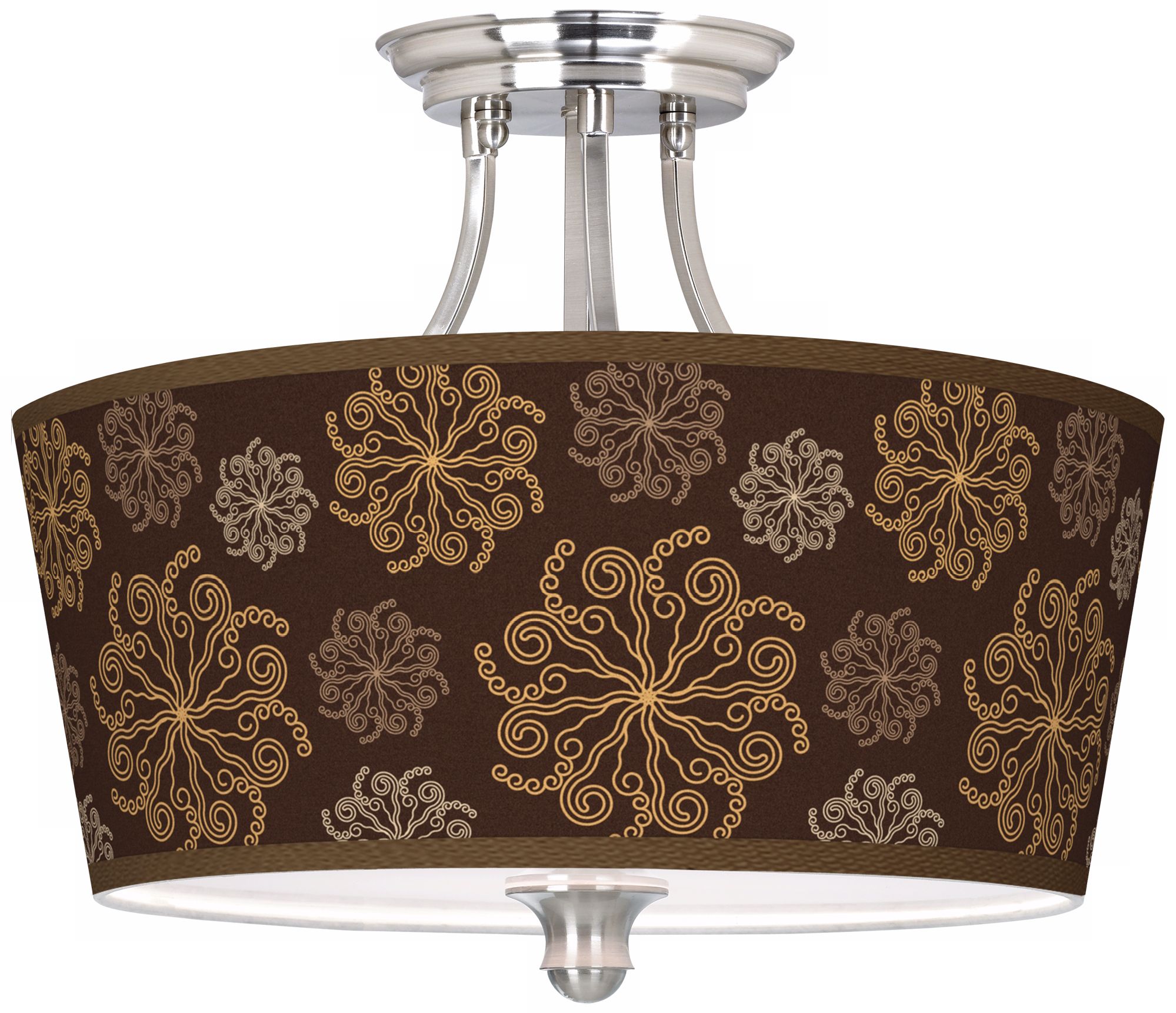 Chocolate Blossom Linen Tapered Drum 18" Wide Ceiling Light