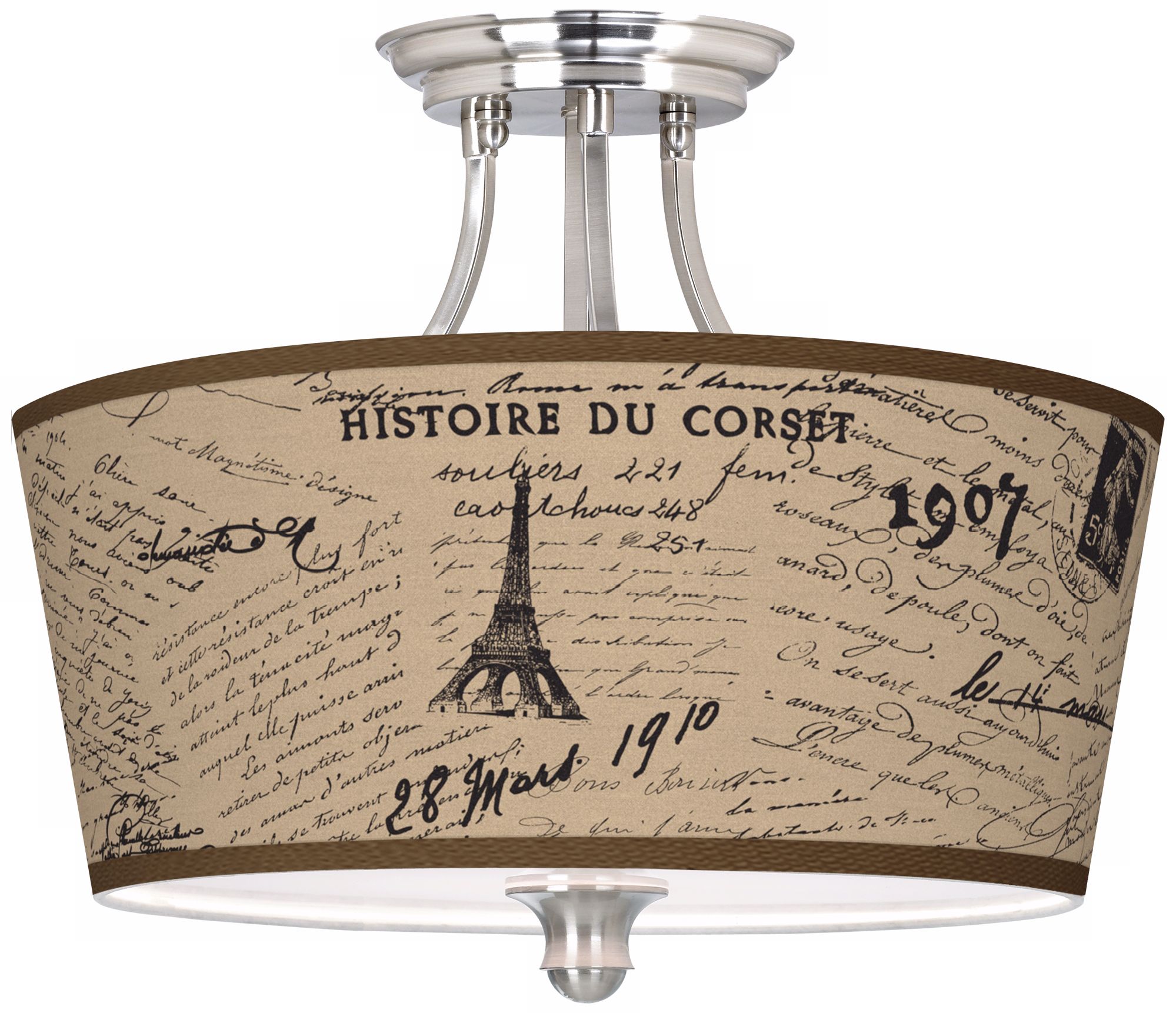 Letters to Paris Linen Tapered Drum 18" Wide Ceiling Light