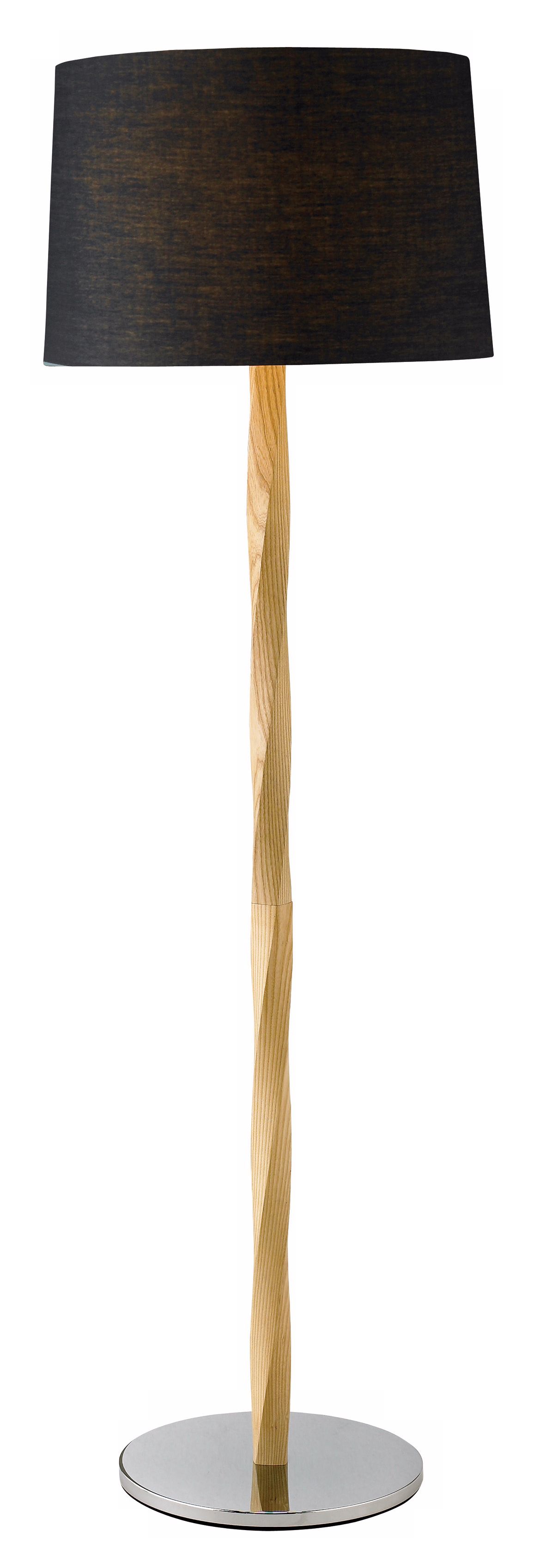 Timber Oak Pole and Black Shade Floor Lamp