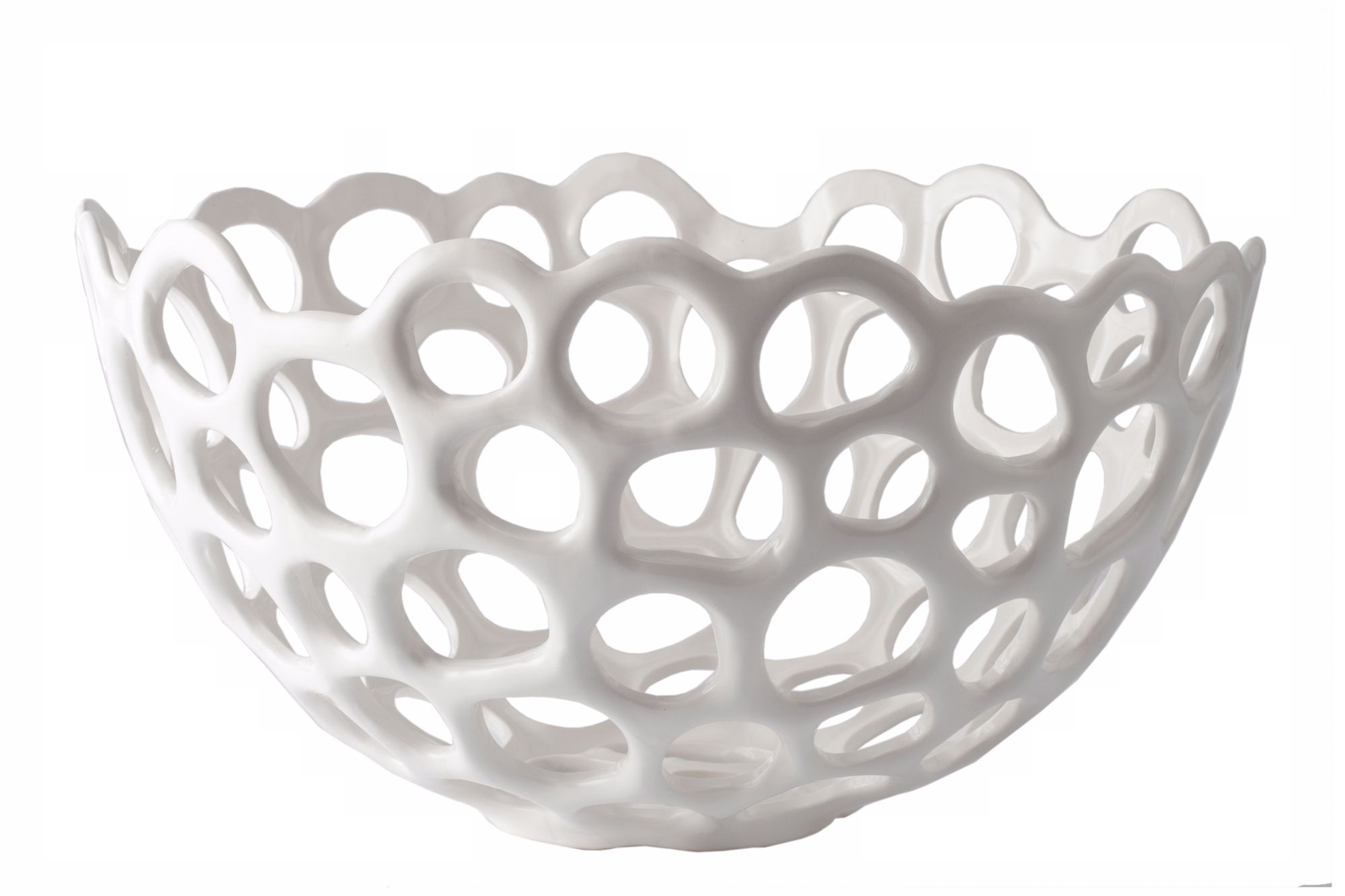 White Finish Perforated 19" Wide Porcelain Bowl