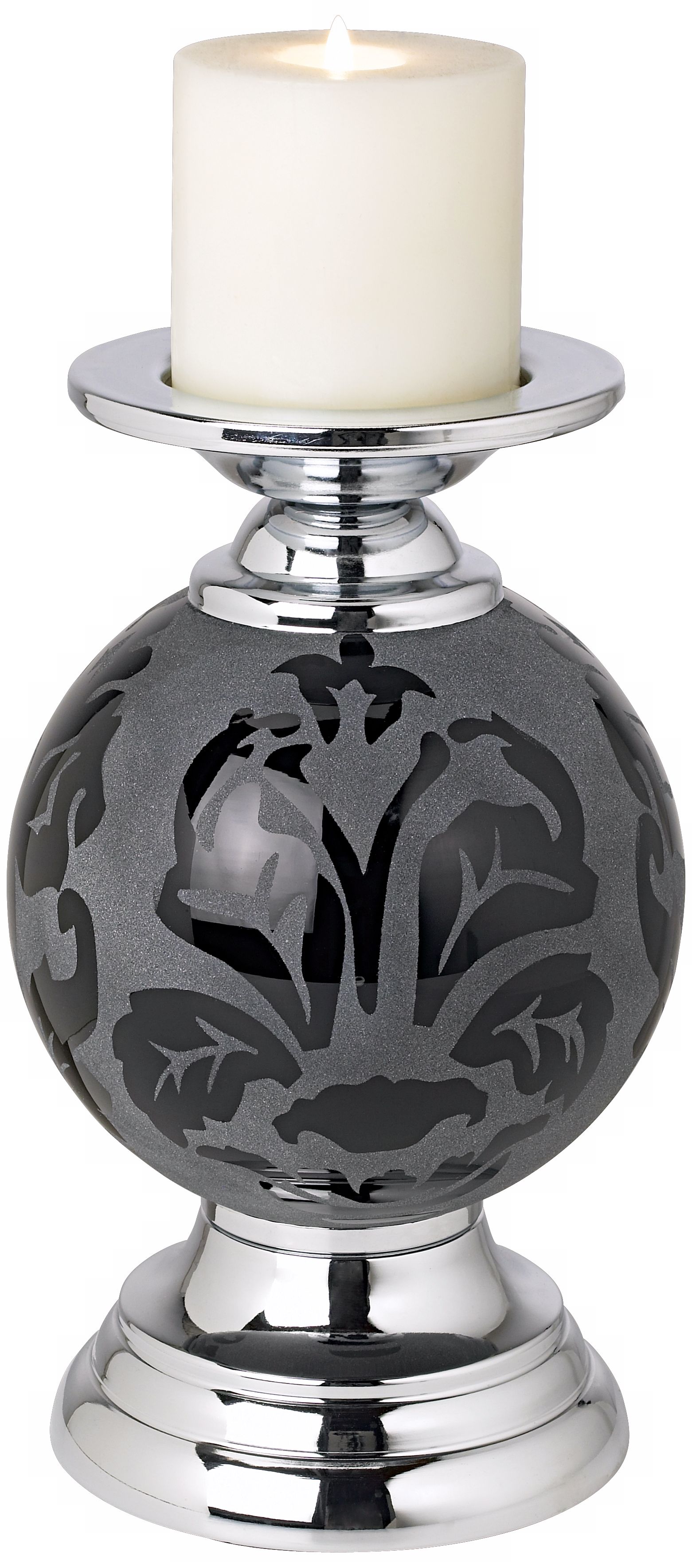Aria Black Etched Glass Candleholder
