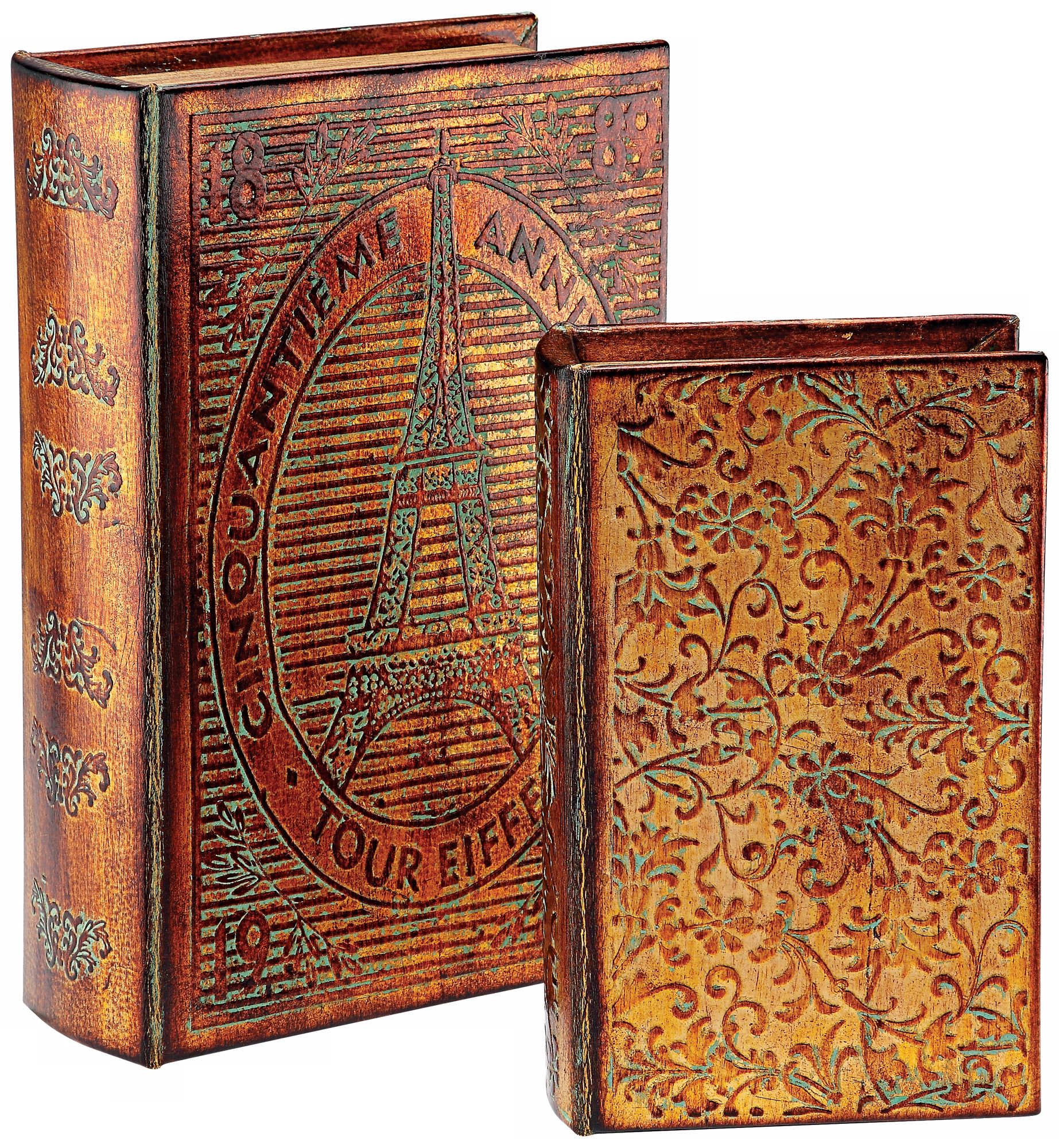 Set of Two Gold Foil Covered Book Boxes