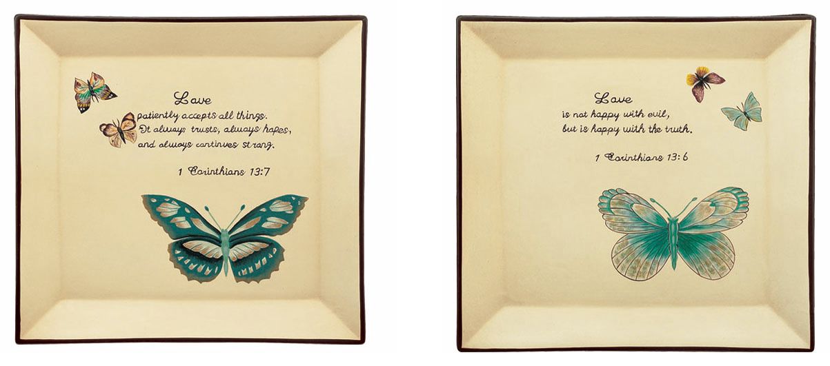 Set of Two Porcelain Butterfly Scripture Plates