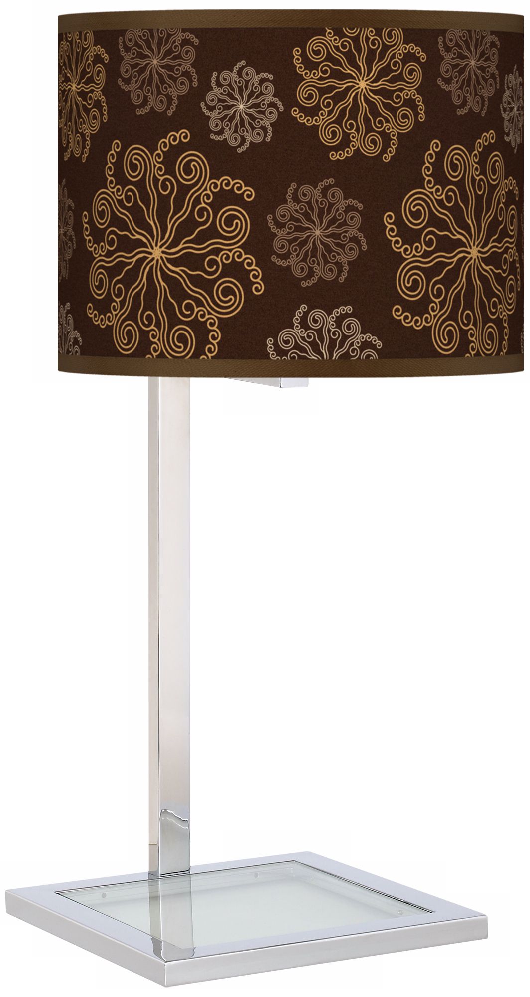 Chocolate Blossom Linen Glass Inset Giclee Table Lamp