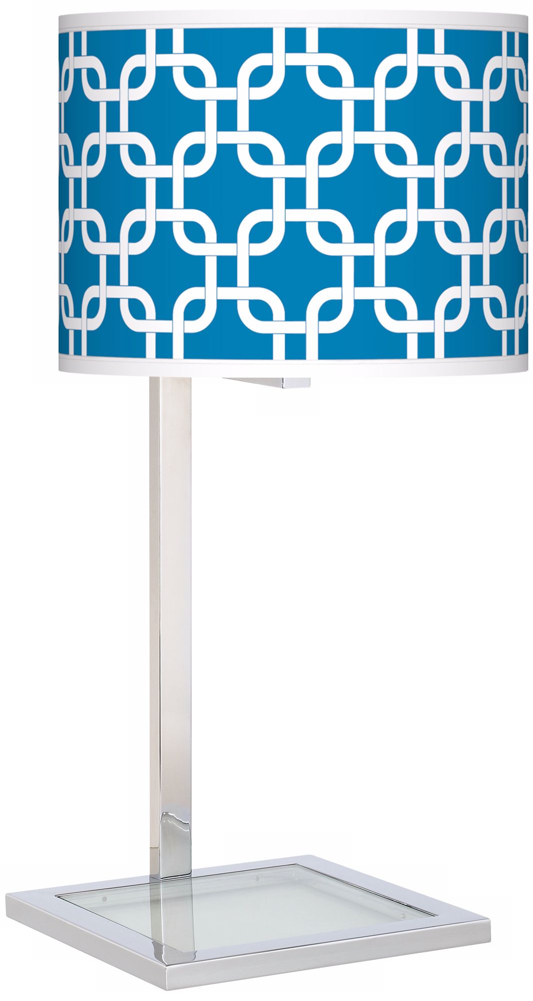 Blue Lattice Glass Inset Giclee Table Lamp
