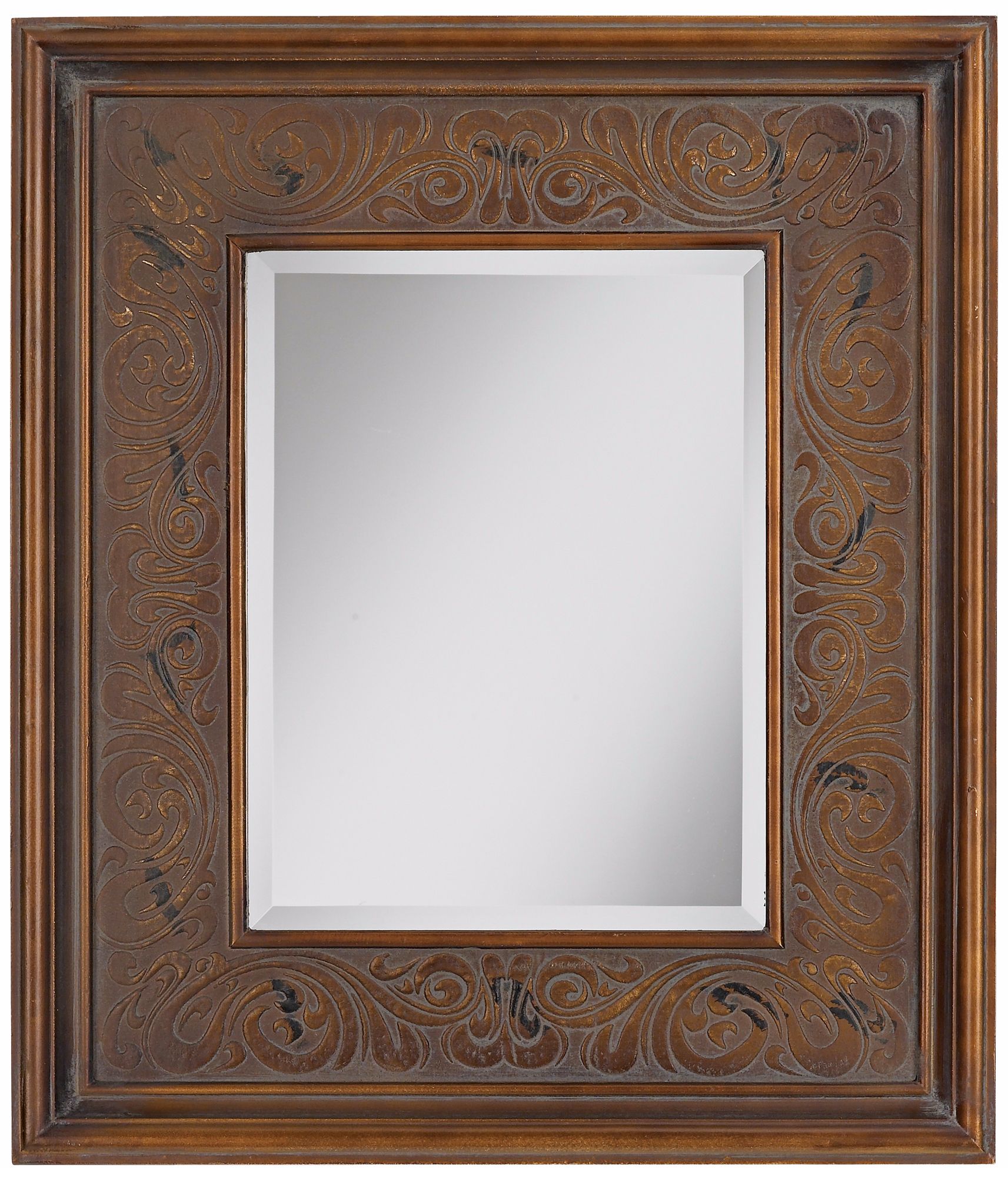 Vintage Brown Floral Pattern Rectangle 29" High Wall Mirror