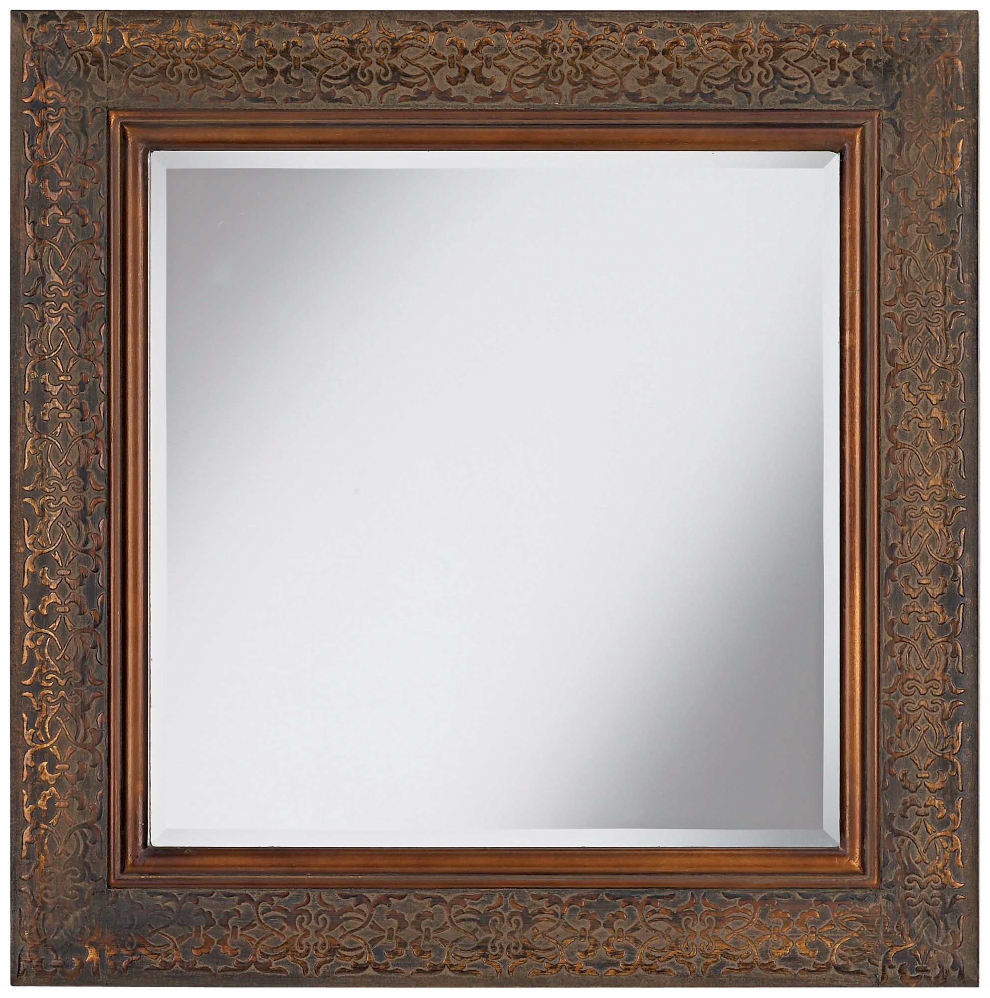 Brown Wood Frame 26 3/4" Square Wall Hanging Mirror