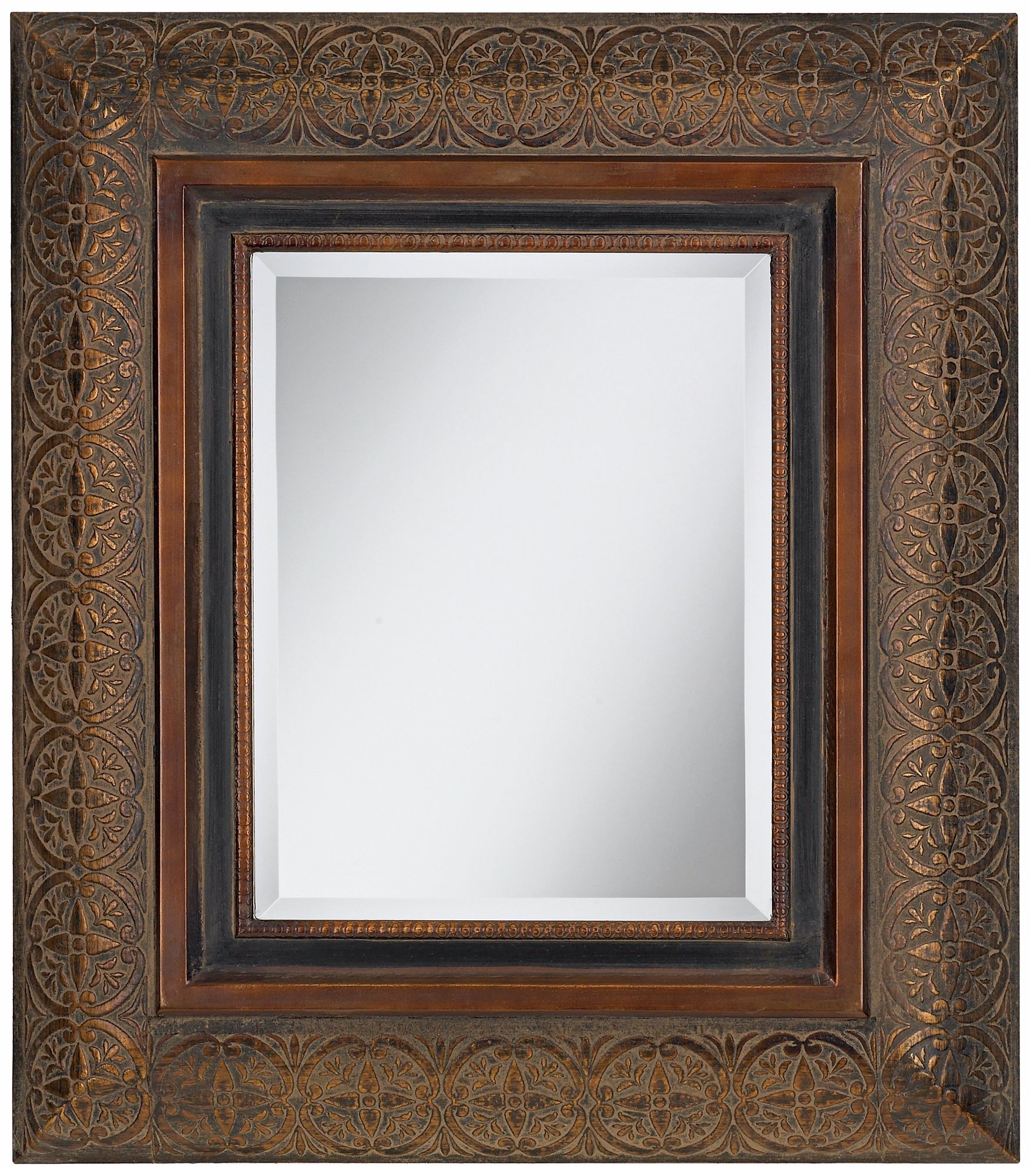 Brown Wood Framed Rectangular 30" High Wall Hanging Mirror