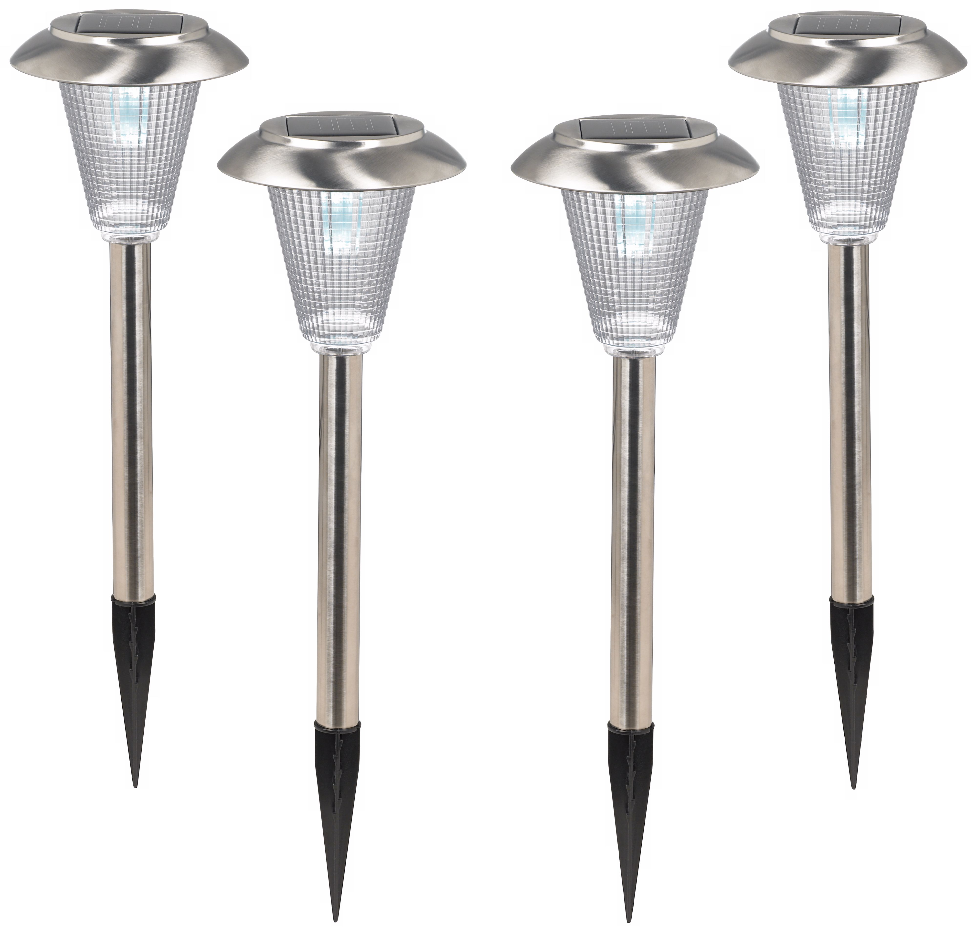 Set of 4 Steel Finish 5" Wide Solar LED Landscape Lights