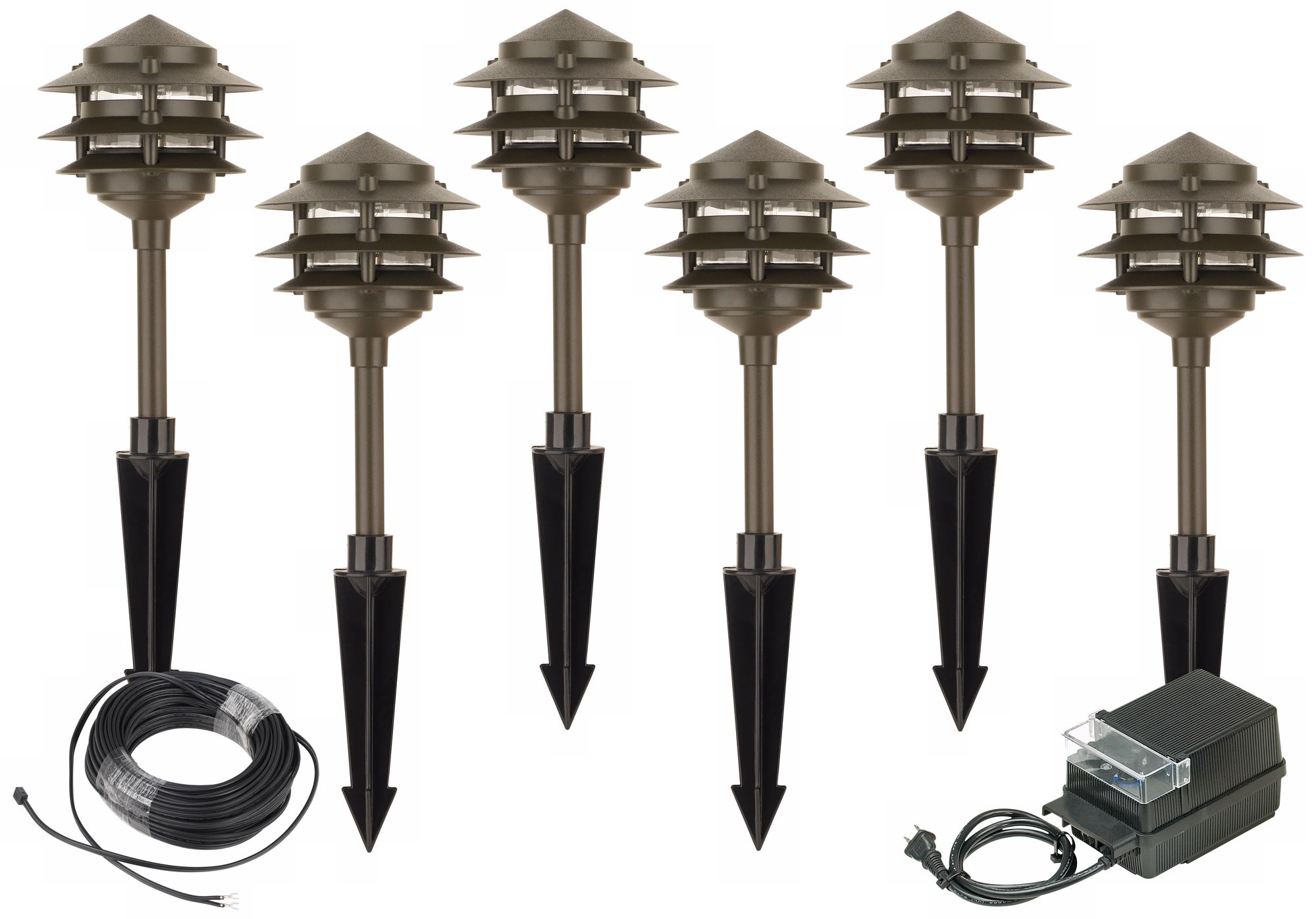 Six Light Pagoda Bronze Low Voltage Landscape Light Kit