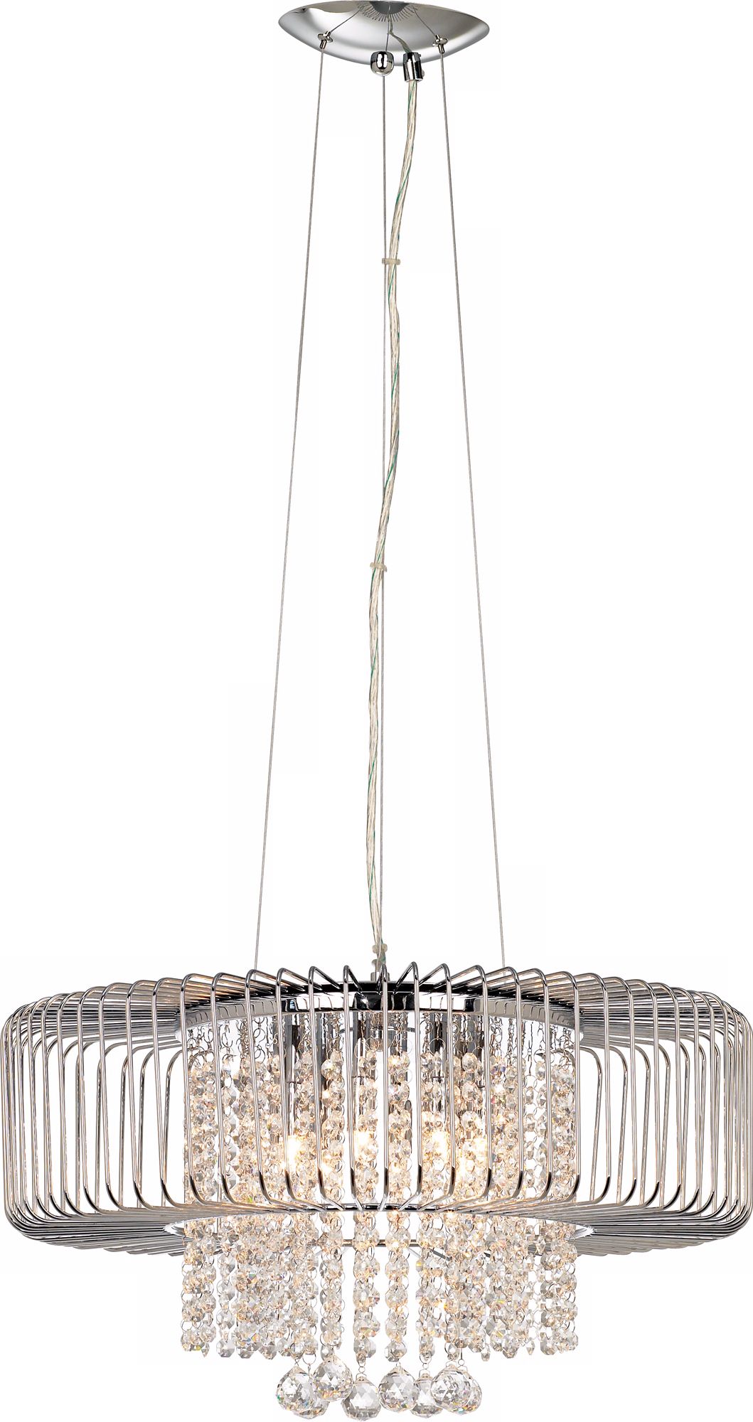 Chrome Cage with Crystal Drops Pendant Chandelier