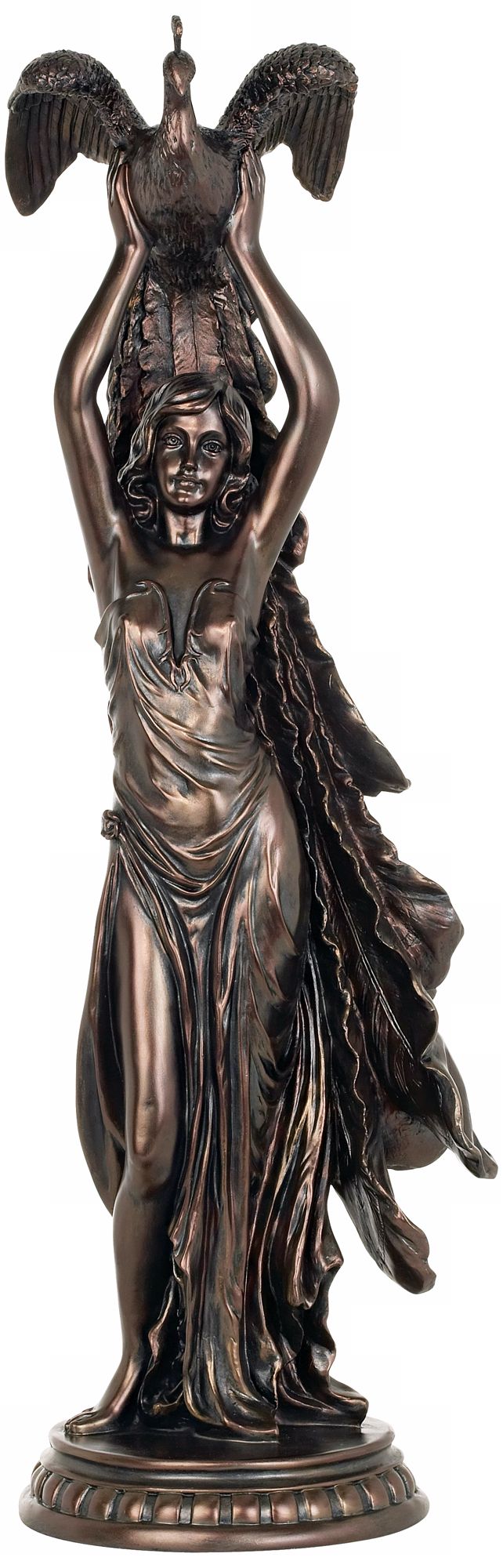 Woman Holding Peacock Aloft Sculpture