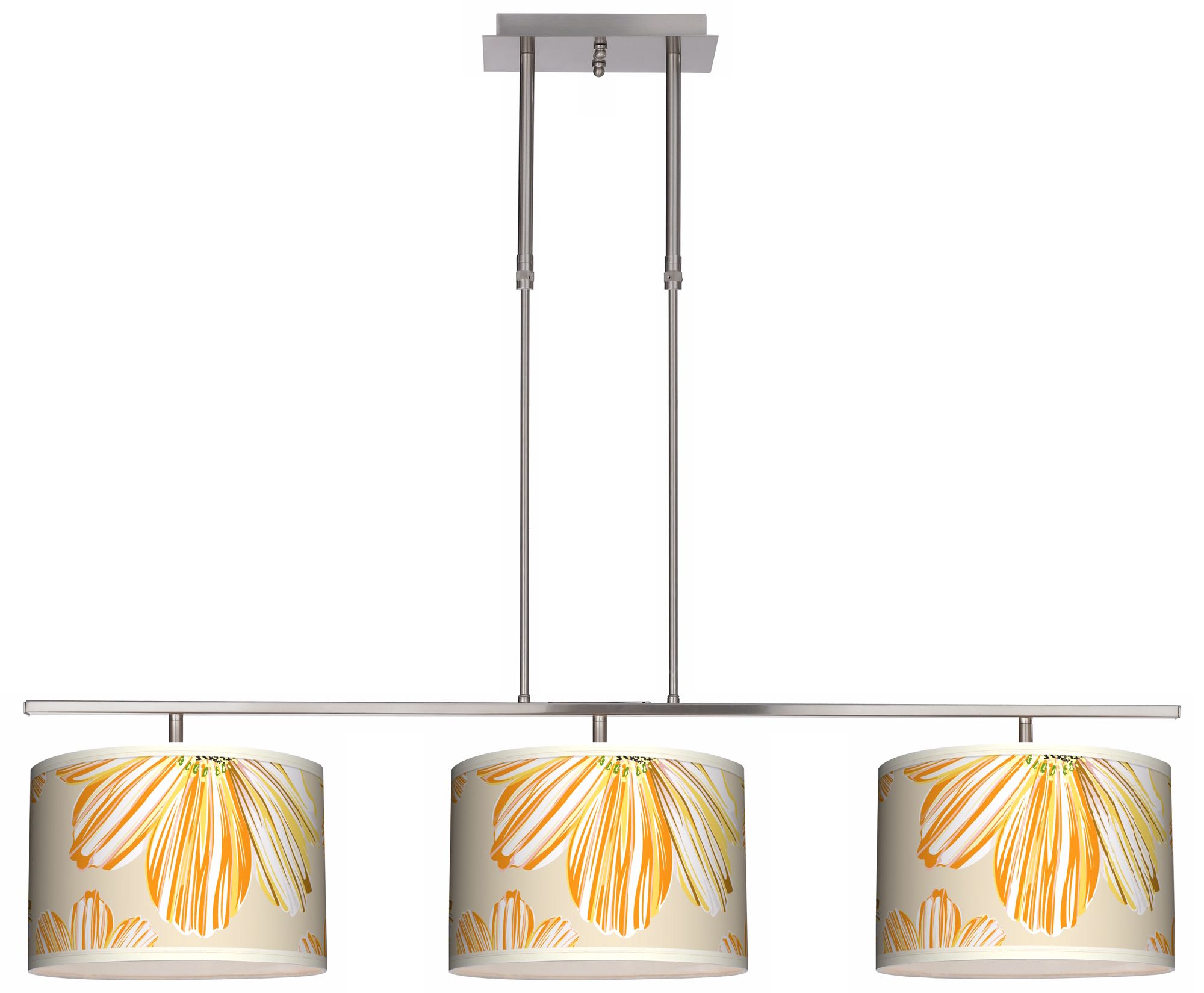 Floral Sunshine 46" Wide Bar Hanging 3 Drum Island Light