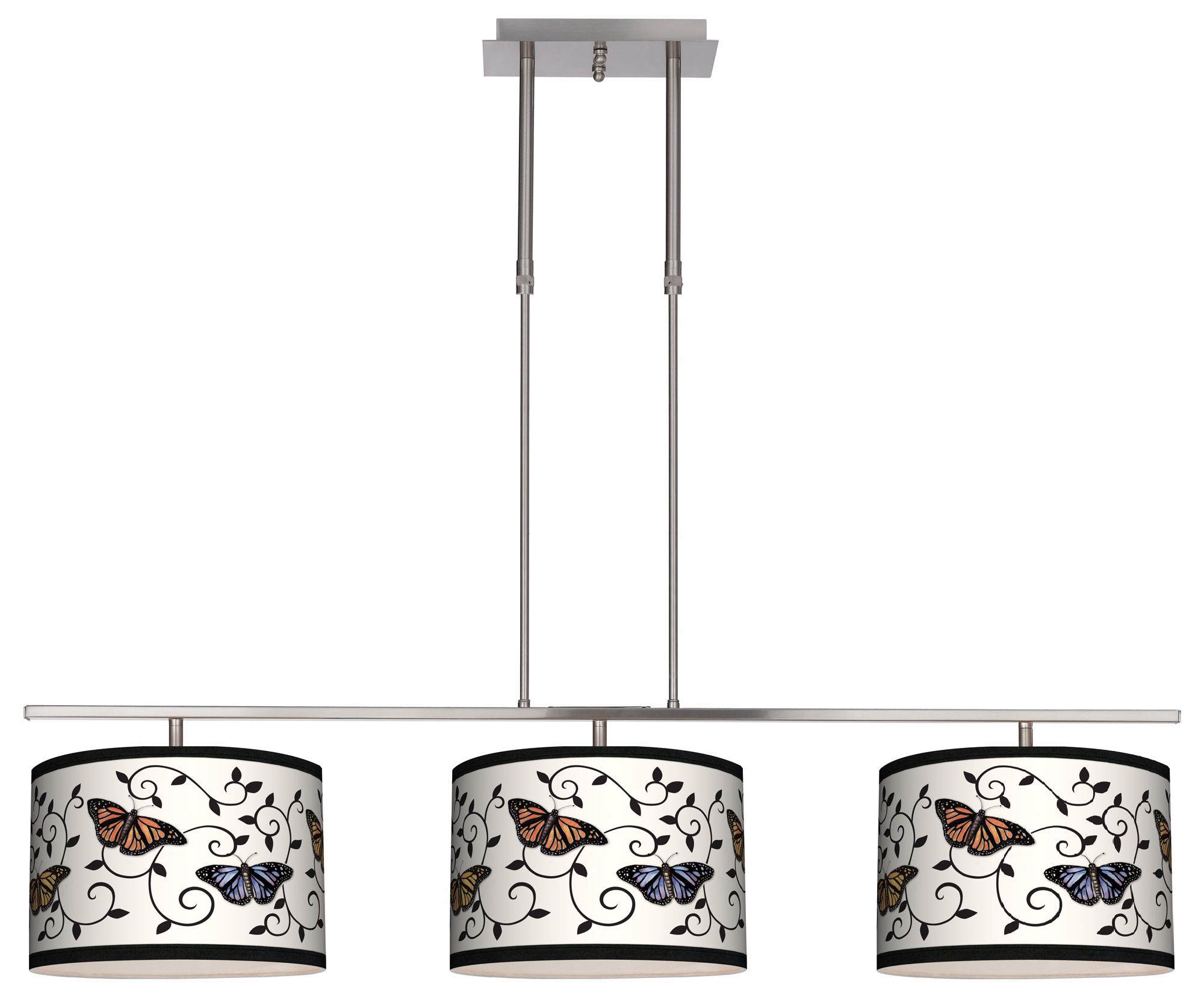 Butterfly Scroll 46" Wide Bar Hanging 3 Drum Island Light