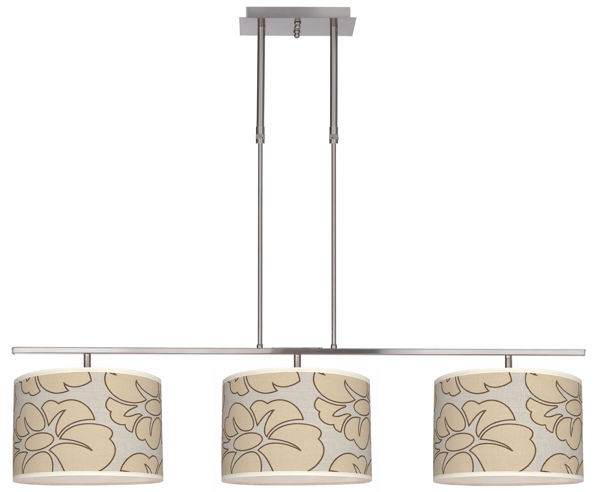 Floral Silhouette 46" Wide Bar Hanging 3 Drum Island Light