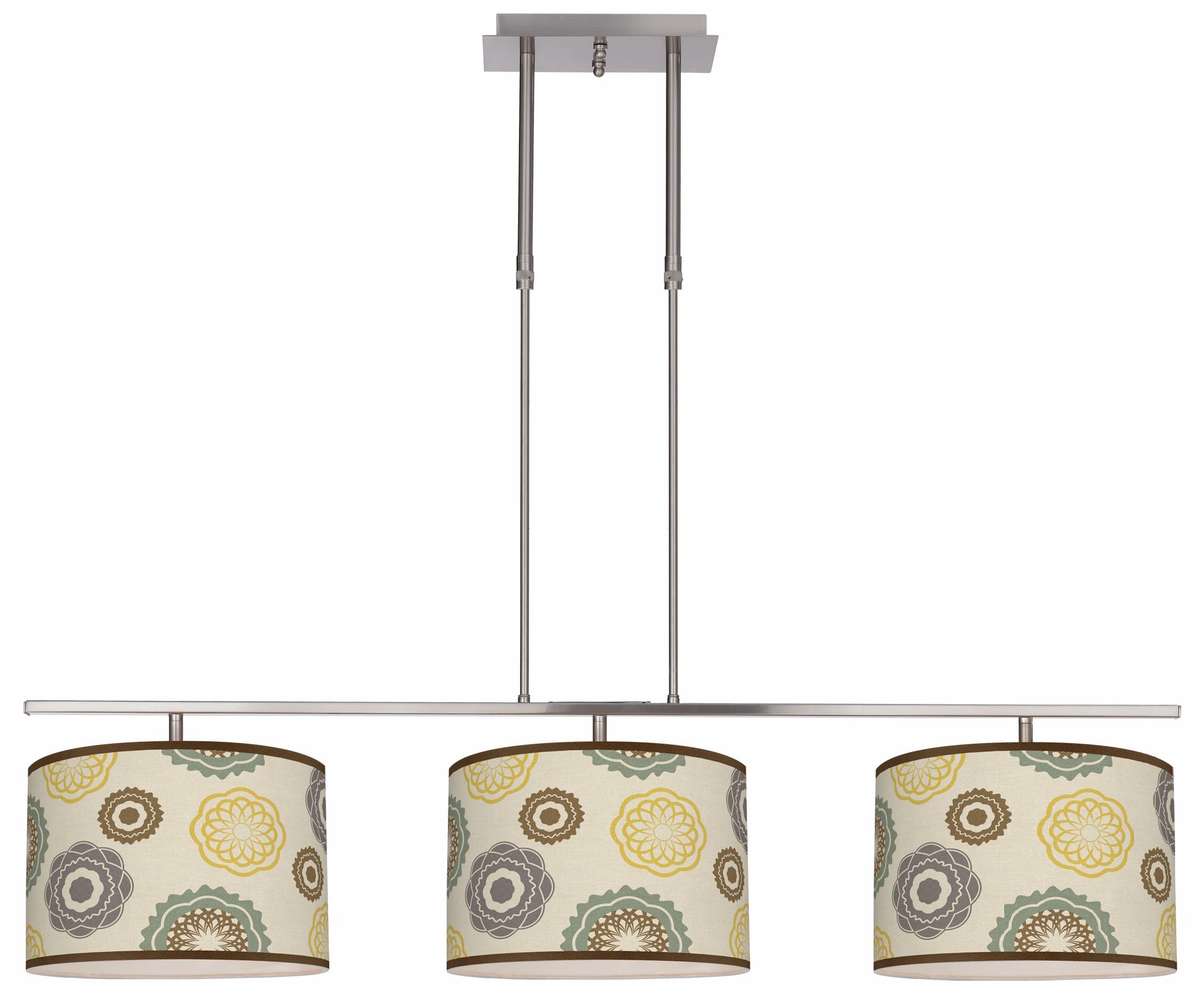 Ornaments Linen 46" Wide Bar Hanging 3 Drum Island Light