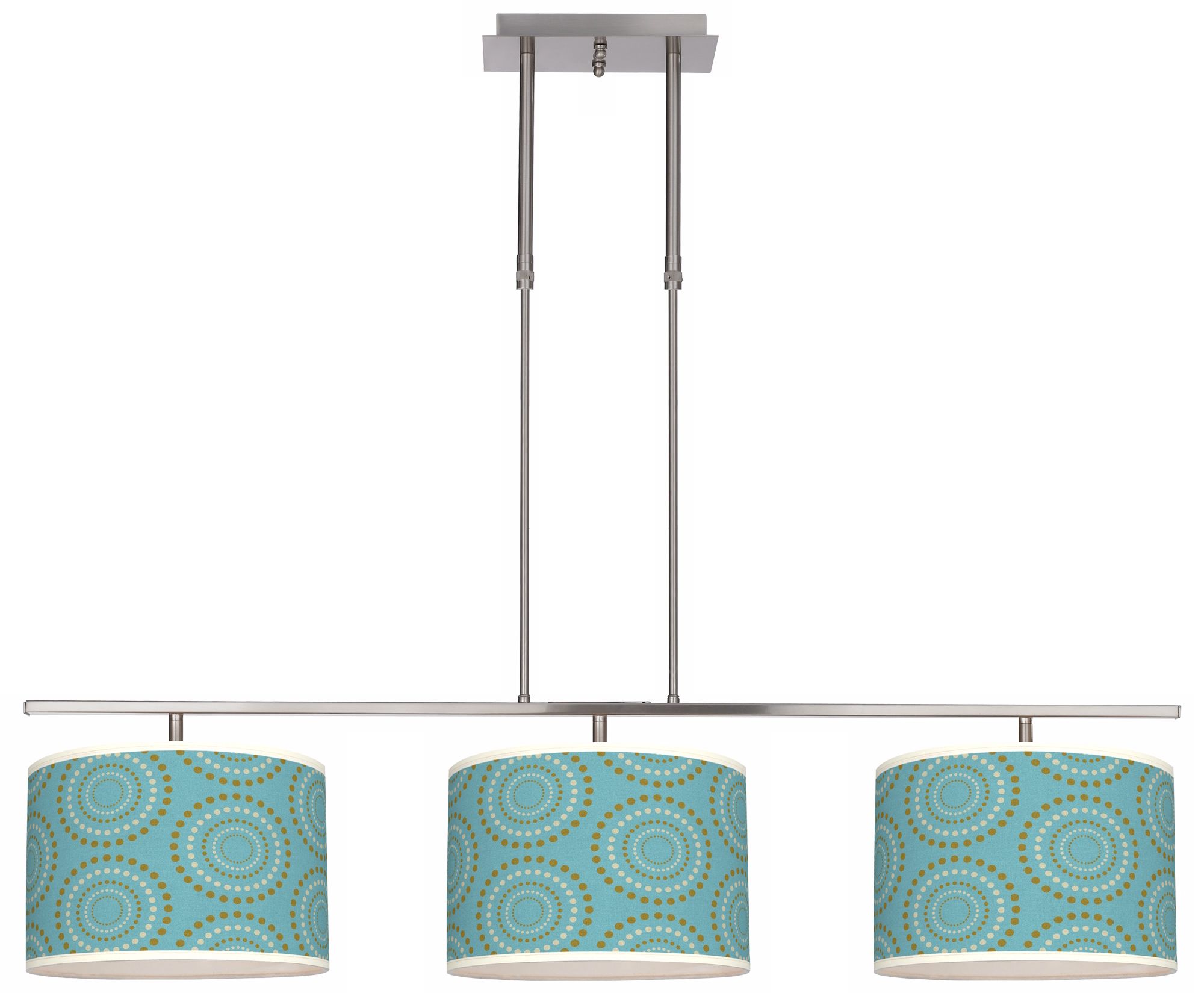 Blue Calliope Linen 46" Wide Bar Hanging 3-Drum Island Light