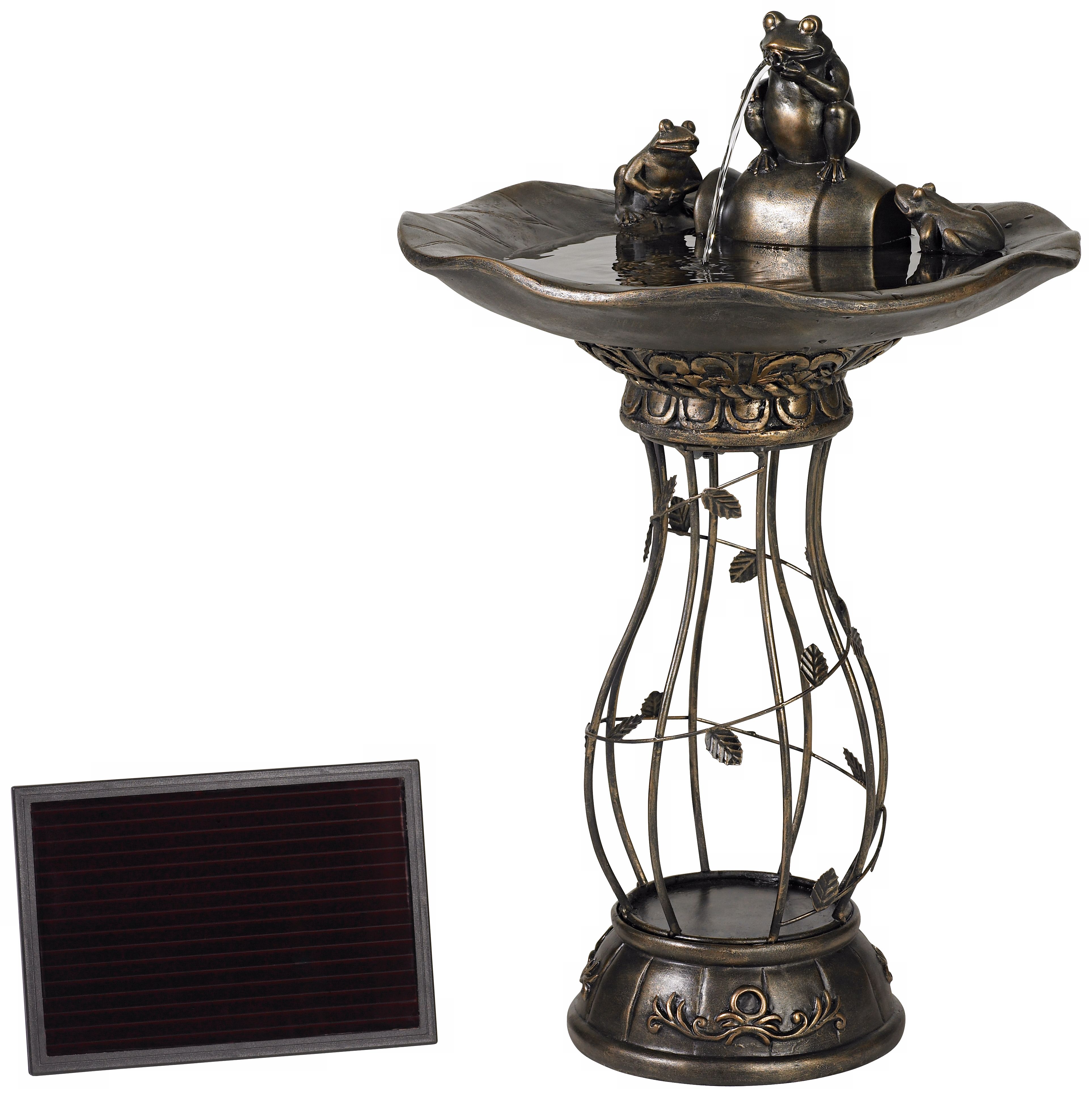 Solar Powered Three Frog Bird Bath Fountain