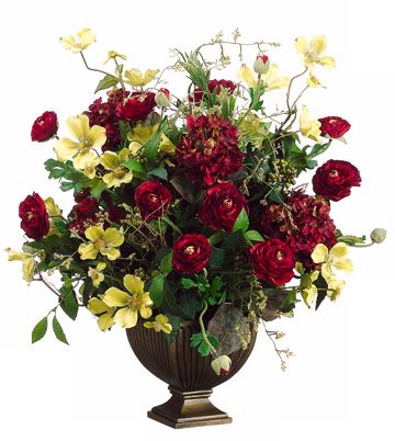 Burgundy and Yellow Faux Flower Arrangement