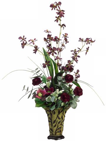 Orchid Faux Flower Arrangement in Vine Vase