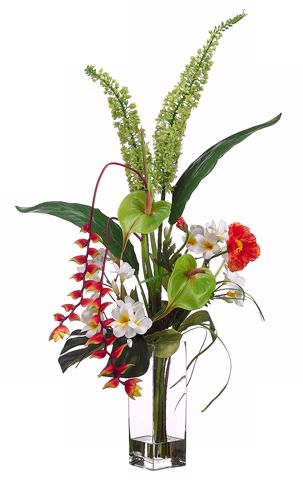Exotic Mix in Glass Faux Flower Arrangement