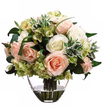 Cream Rose and Hydrangea Faux Flower Arrangement
