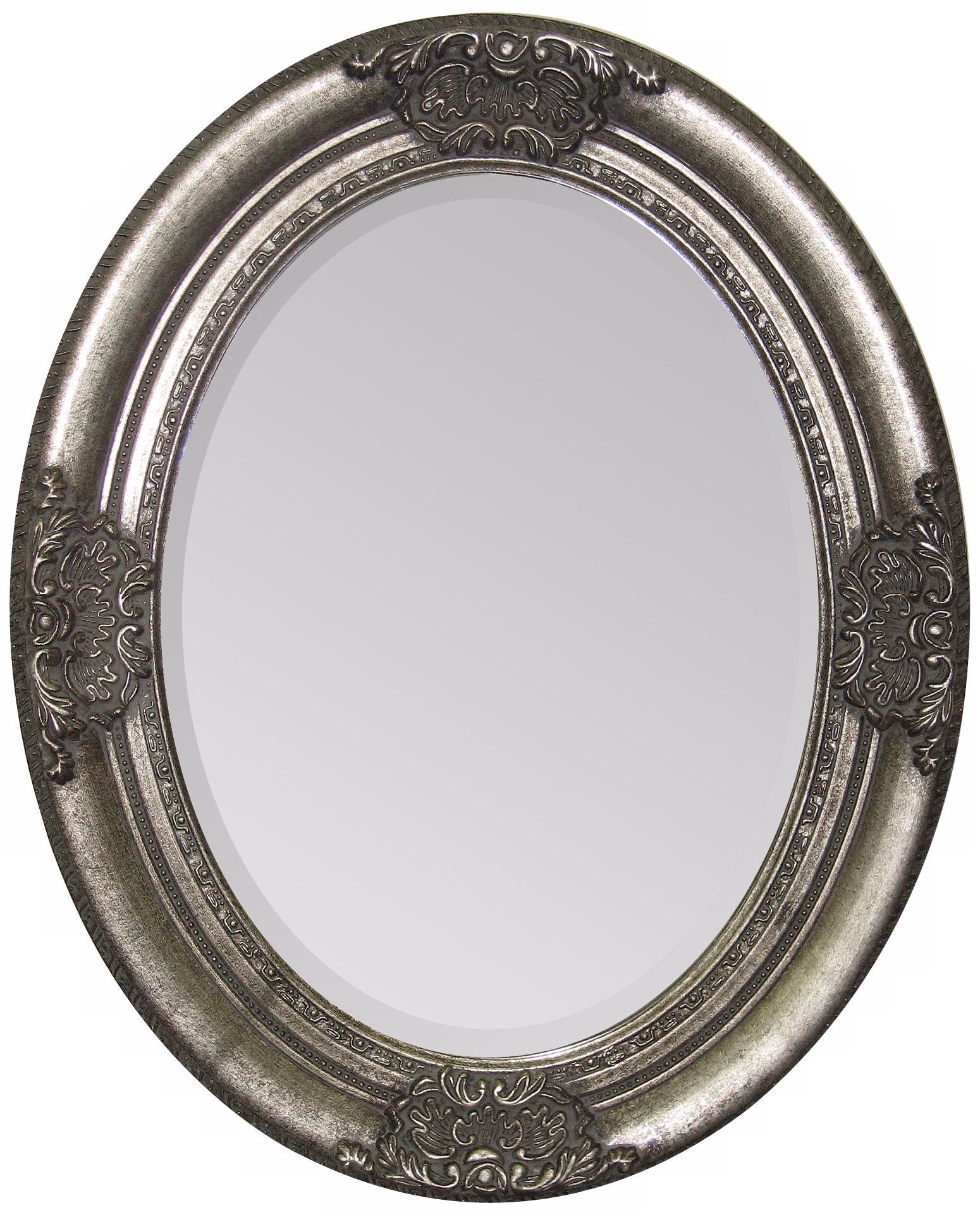 Hand-Carved Wood Antique Silver 30" High Wall Mirror