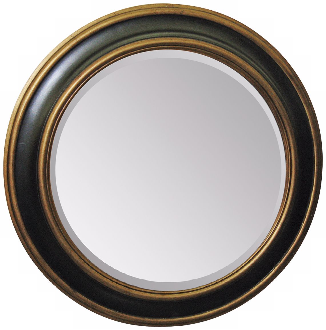 Black and Antique Gold Round 32" Wide Wall Mirror