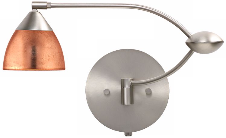 Nickel Copper Glass 18 1/2" Plug-In Swing Arm Wall Light