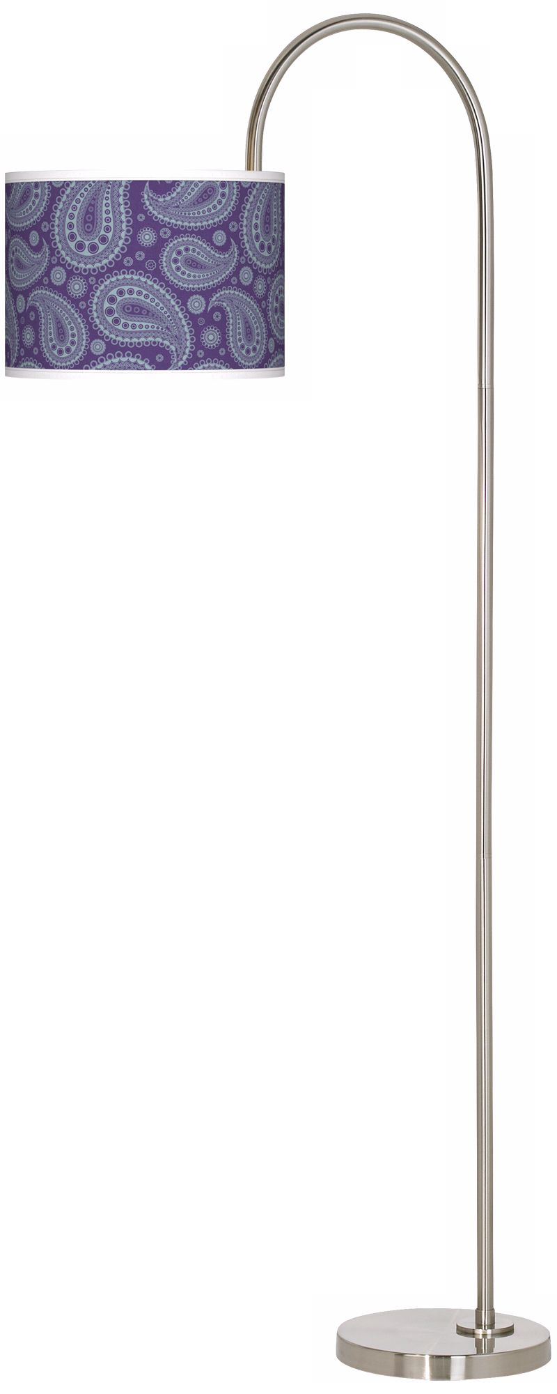 Purple Paisley Linen Giclee Arc Tempo Floor Lamp