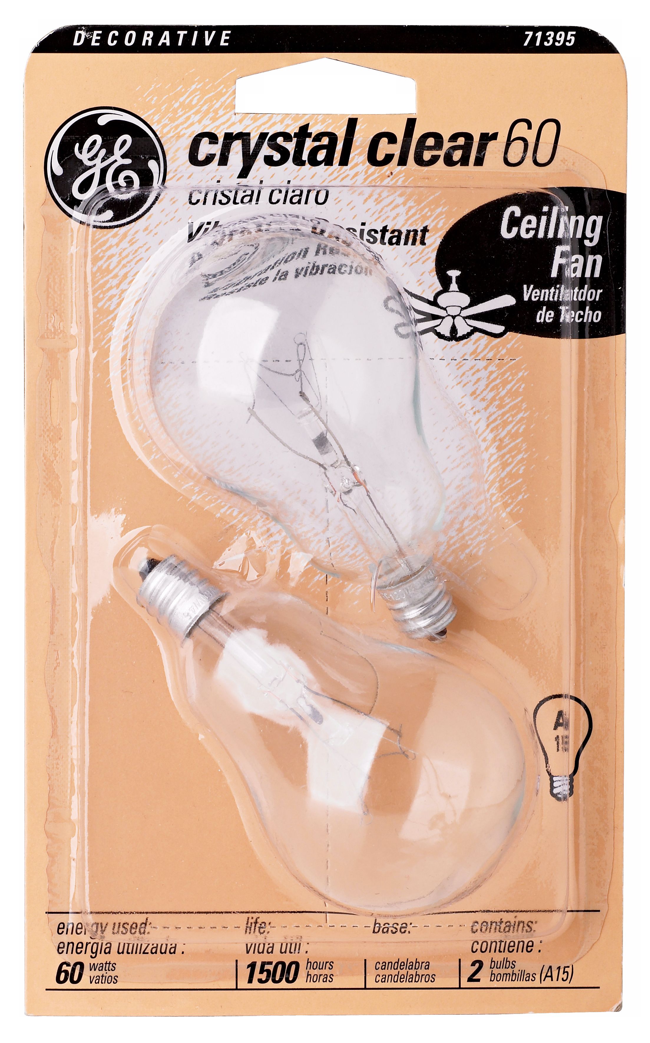 GE 60 Watt Clear 2-Pack Candelabra Base Fan Light Bulbs