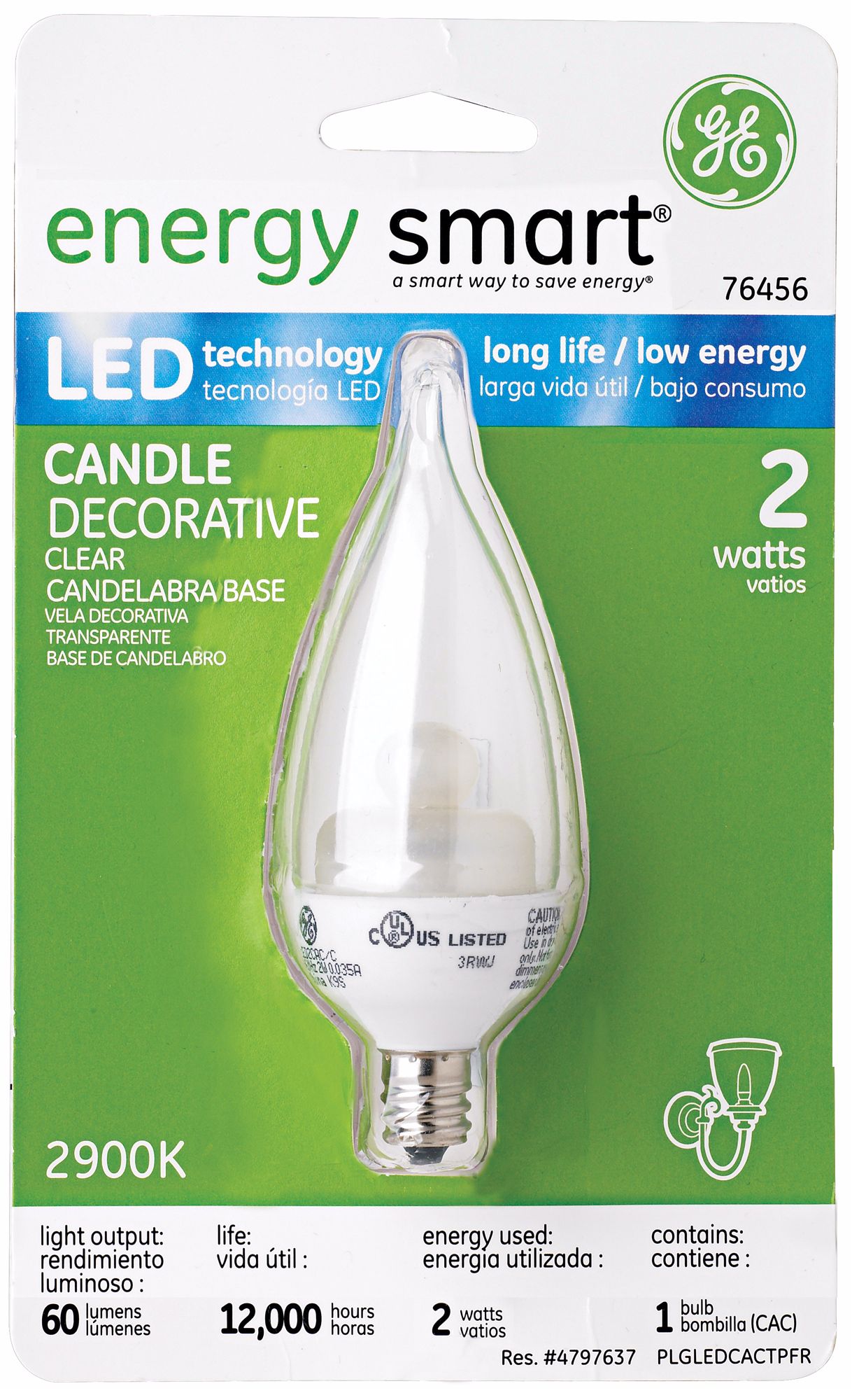 GE Energy Smart LED Bent Tip Clear Candelabra Bulb
