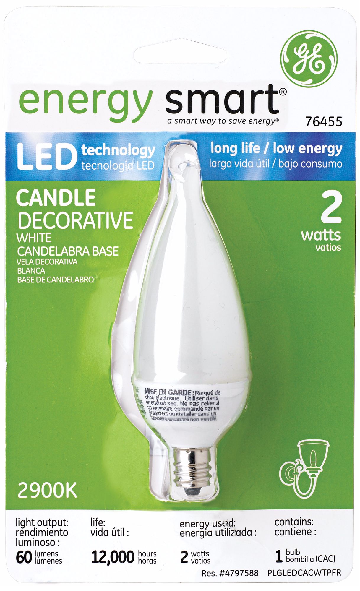 GE Energy Smart LED Bent Tip White Candelabra Bulb