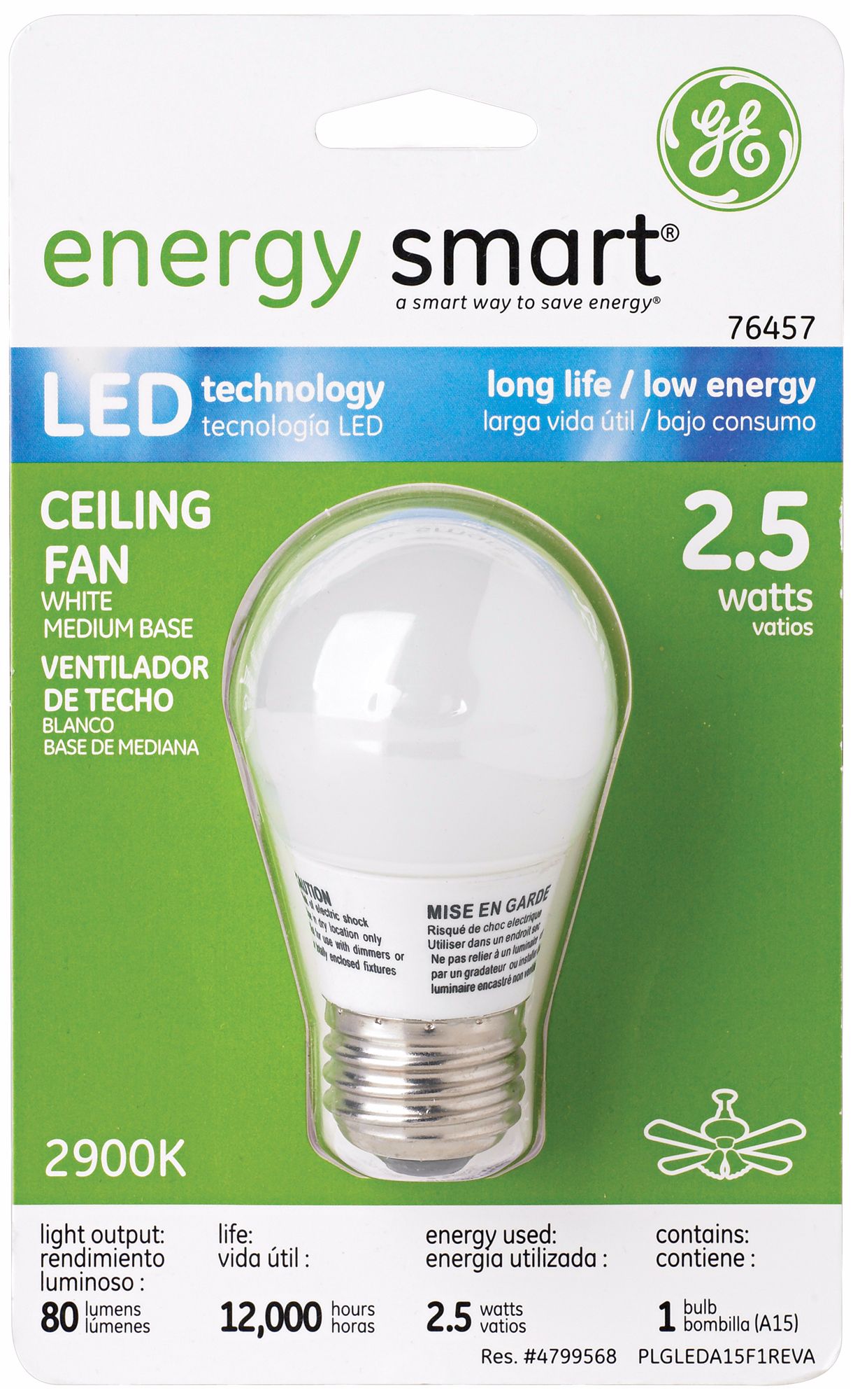 GE Energy Smart 2.5 Watt LED White Glass Medium Base Bulb