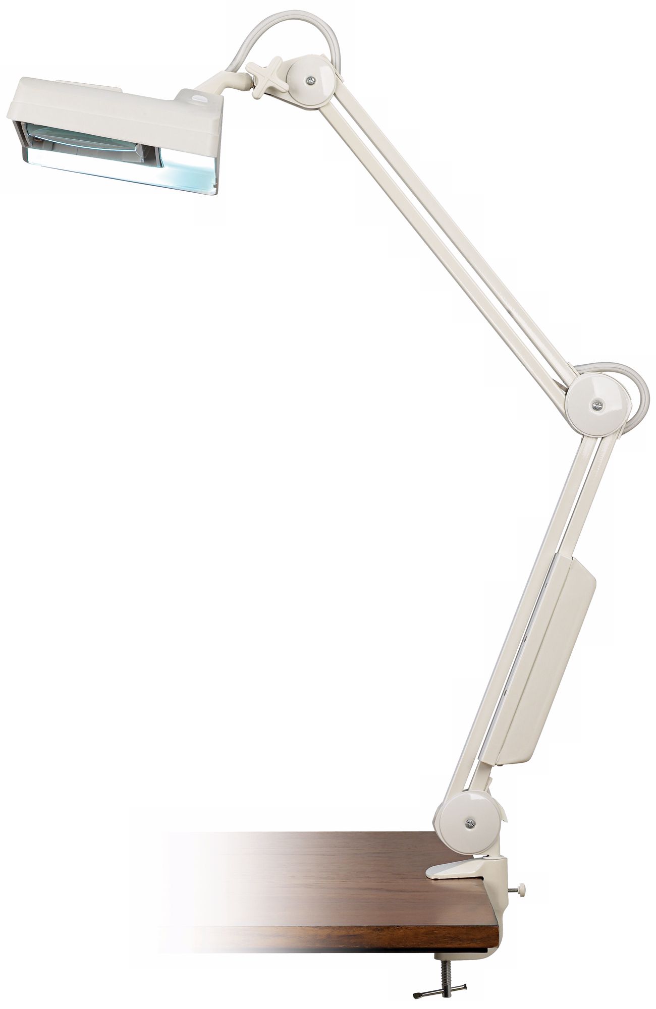 White Finish Magnifying Clamp On Adjustable Desk Lamp