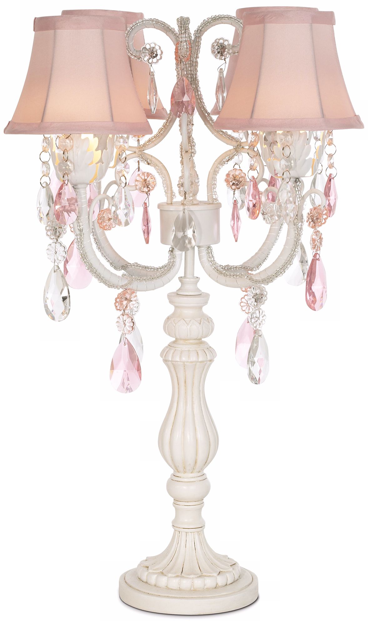 Antique White with Pink Crystal 4-Light Electric Candelabra