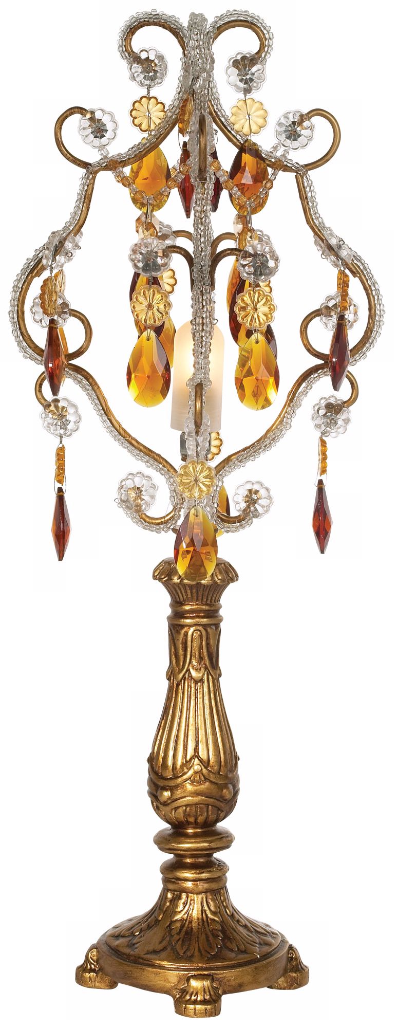 Antique Gold with Amber Crystal Electric Candelabra