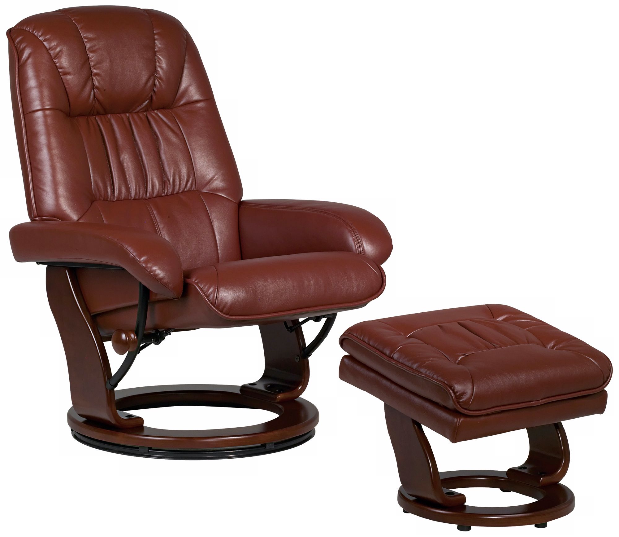 Cognac Faux Leather Ottoman and Swiveling Recliner