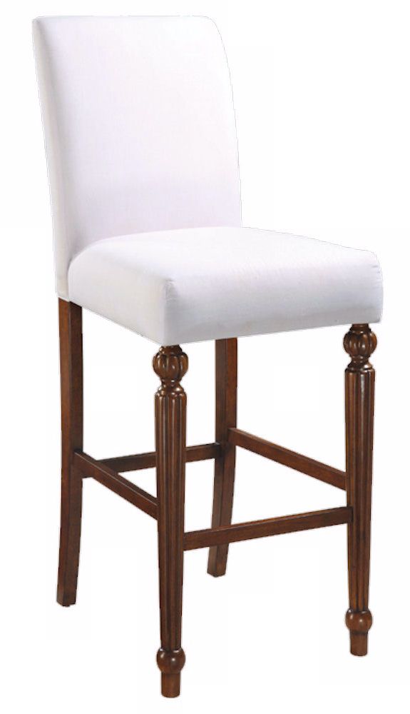 Turned Leg Muslin Covered Walnut Finish 48" High Bar Stool