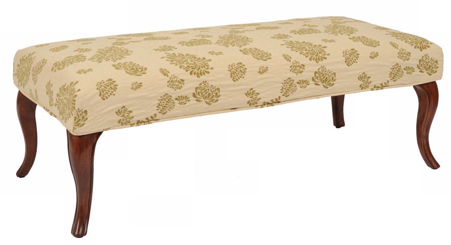 Apple Slipcovered Walnut Cabriole Leg Upholstered Bench
