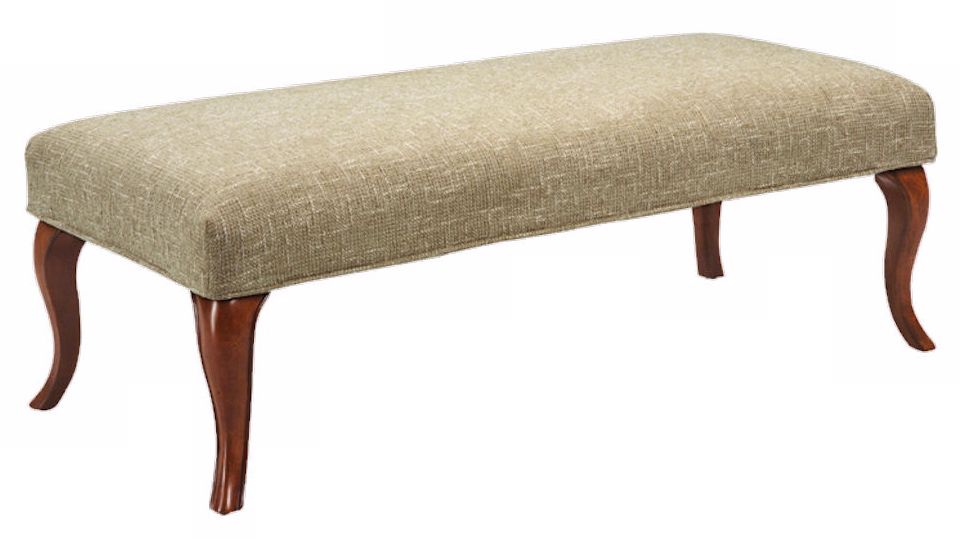 Celery Slipcovered Walnut Cabriole Leg Upholstered Bench