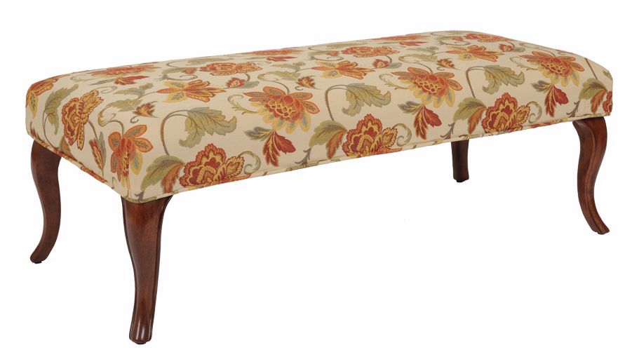 Hibiscus Slipcovered Walnut Cabriole Leg Upholstered Bench