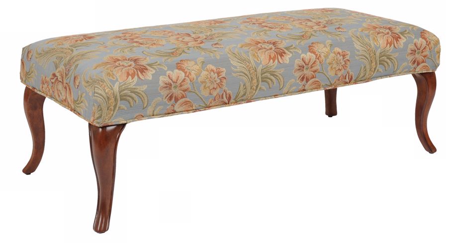 Hyacinth Slipcovered Walnut Cabriole Leg Upholstered Bench